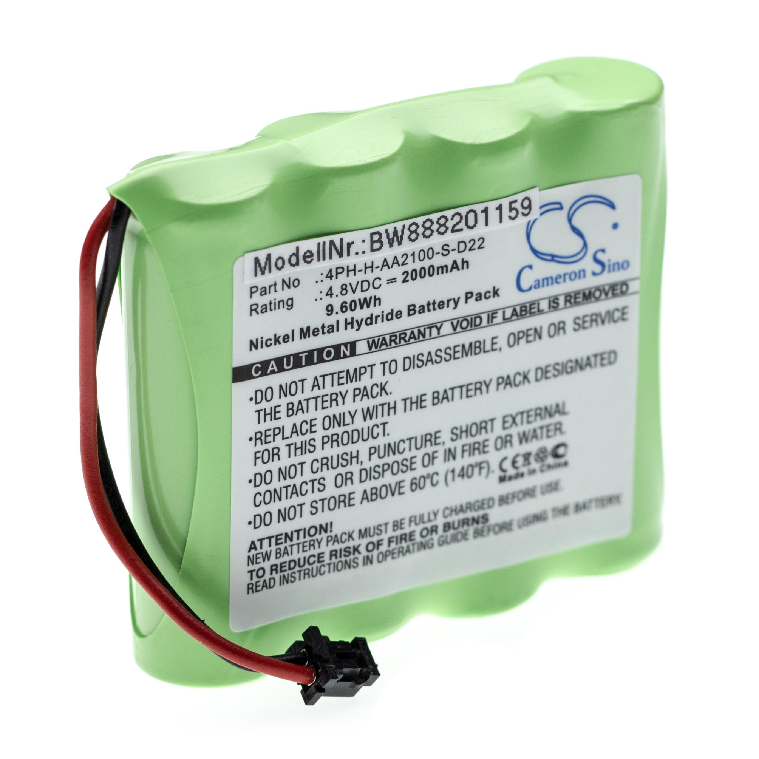 Batterie remplace DSC 17000153, 4PH-H-AA2100-S-D22, BATT2148V pour centrale d'alarme - 2000mAh 4,8V NiMH