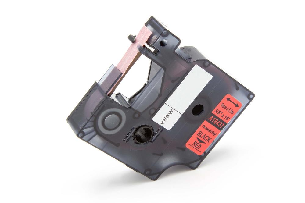 Cassette à ruban remplace Dymo 18437 - 9mm lettrage Noir ruban Rouge, vinyle