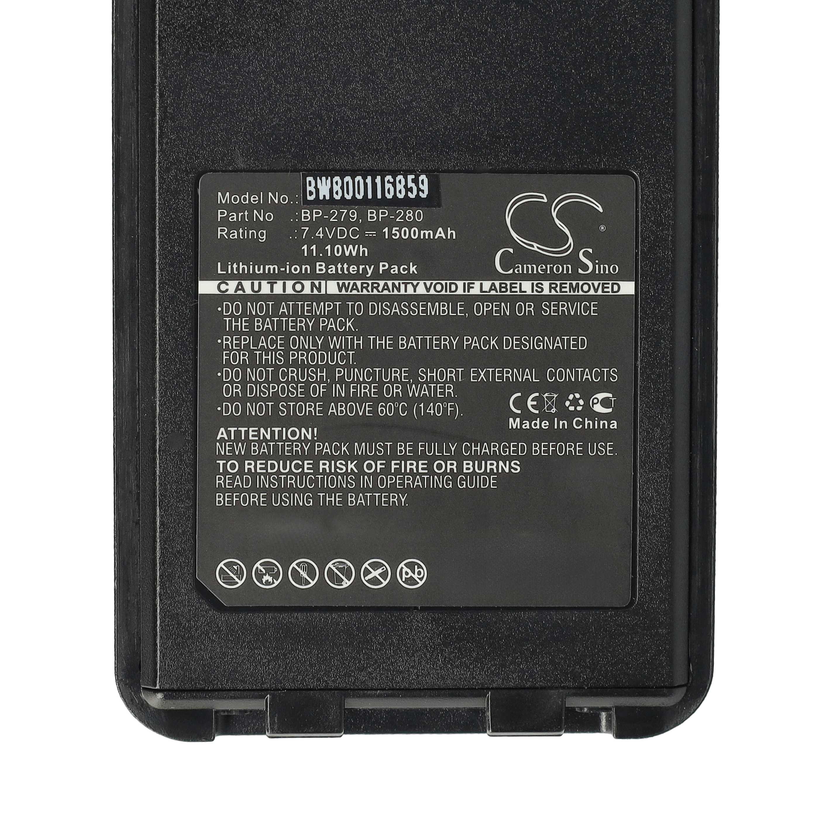 Radio 5x Battery replaces Icom BP-279, BP-280, BP-280LI - 1500 mAh 7.4 V Li-Ion + Belt Clip