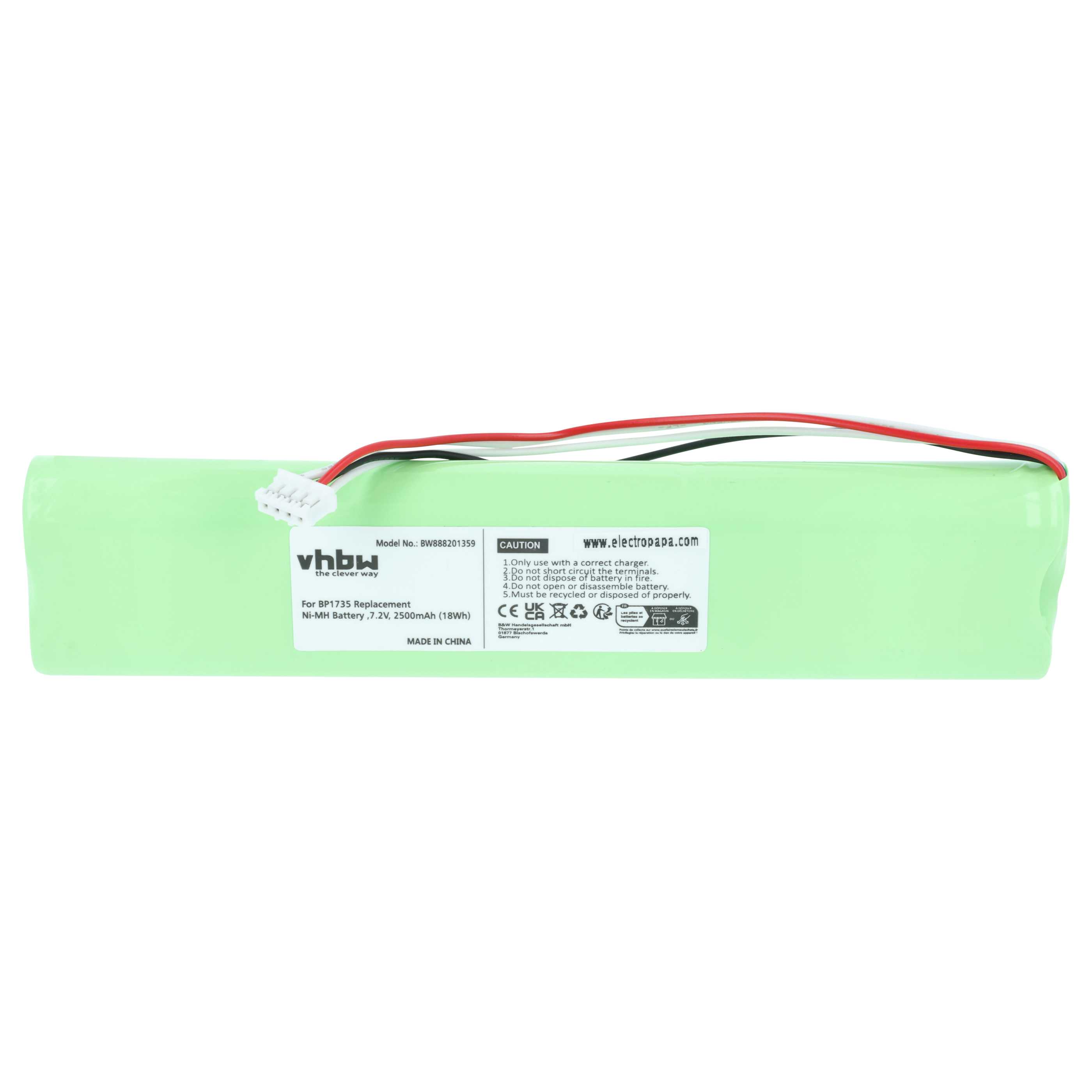 Batería reemplaza Fluke BP1735 para dispositivo medición (2500 mAh, 7,2 V, NiMH)