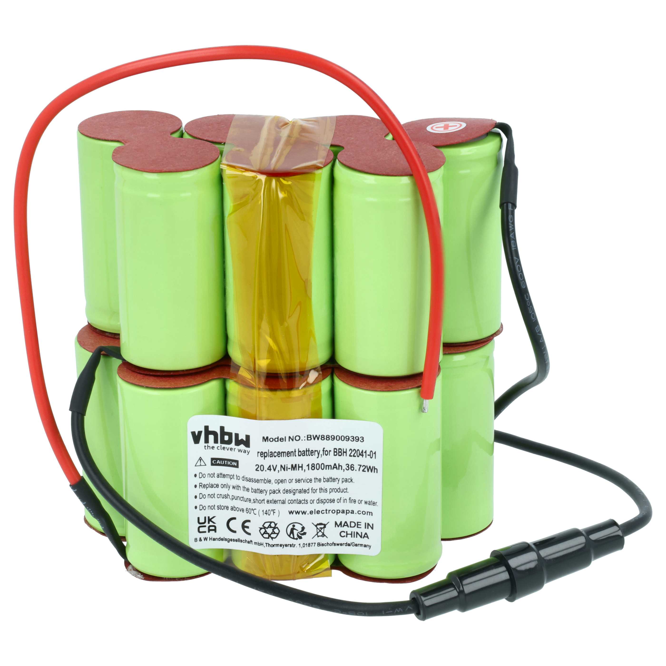 Battery replaces Bosch 11015613 for Bosch 1800mAh, 20.4V, NiMH