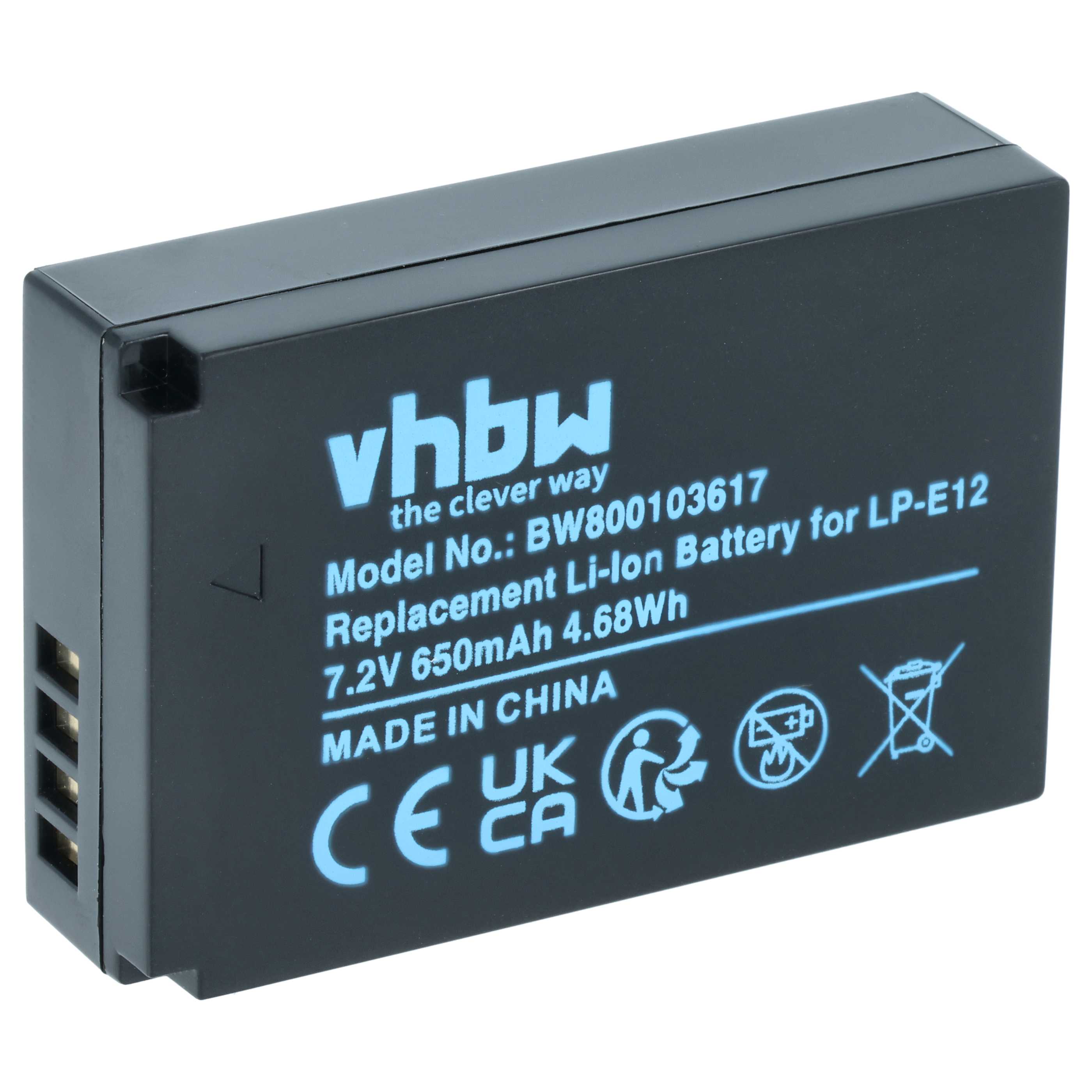 Battery replaces Canon LP-E12 - 650mAh, 7.2V, Li-Ion