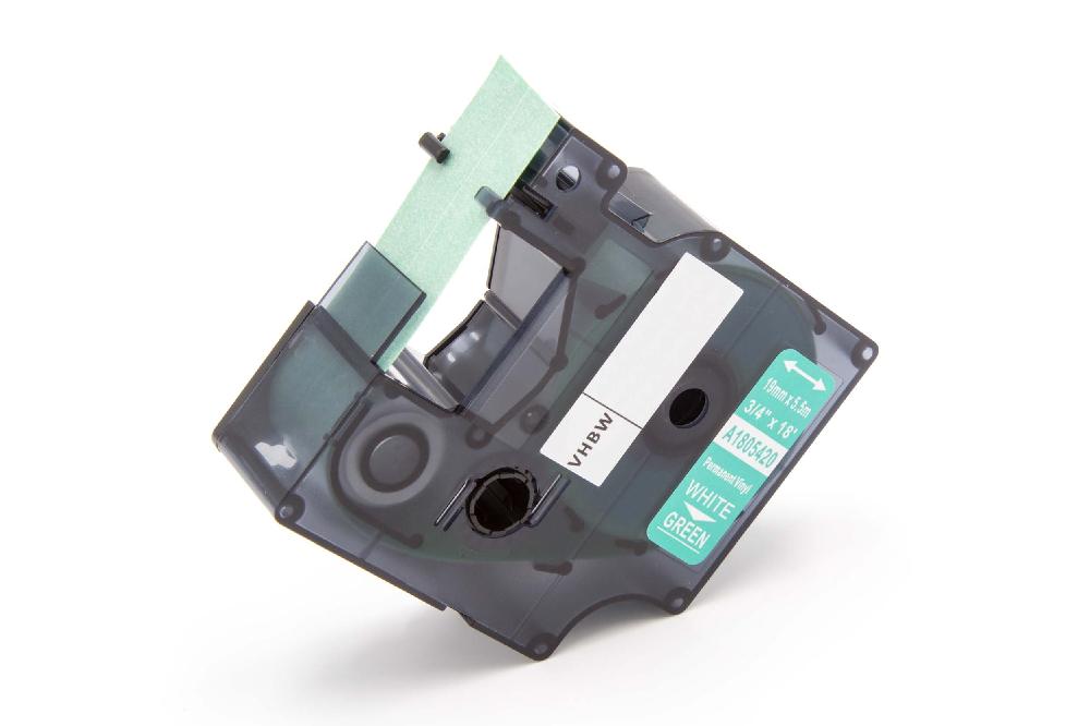 Cassetta nastro sostituisce Dymo 1805420 per etichettatrice Tyco 19mm bianco su verde, vinile