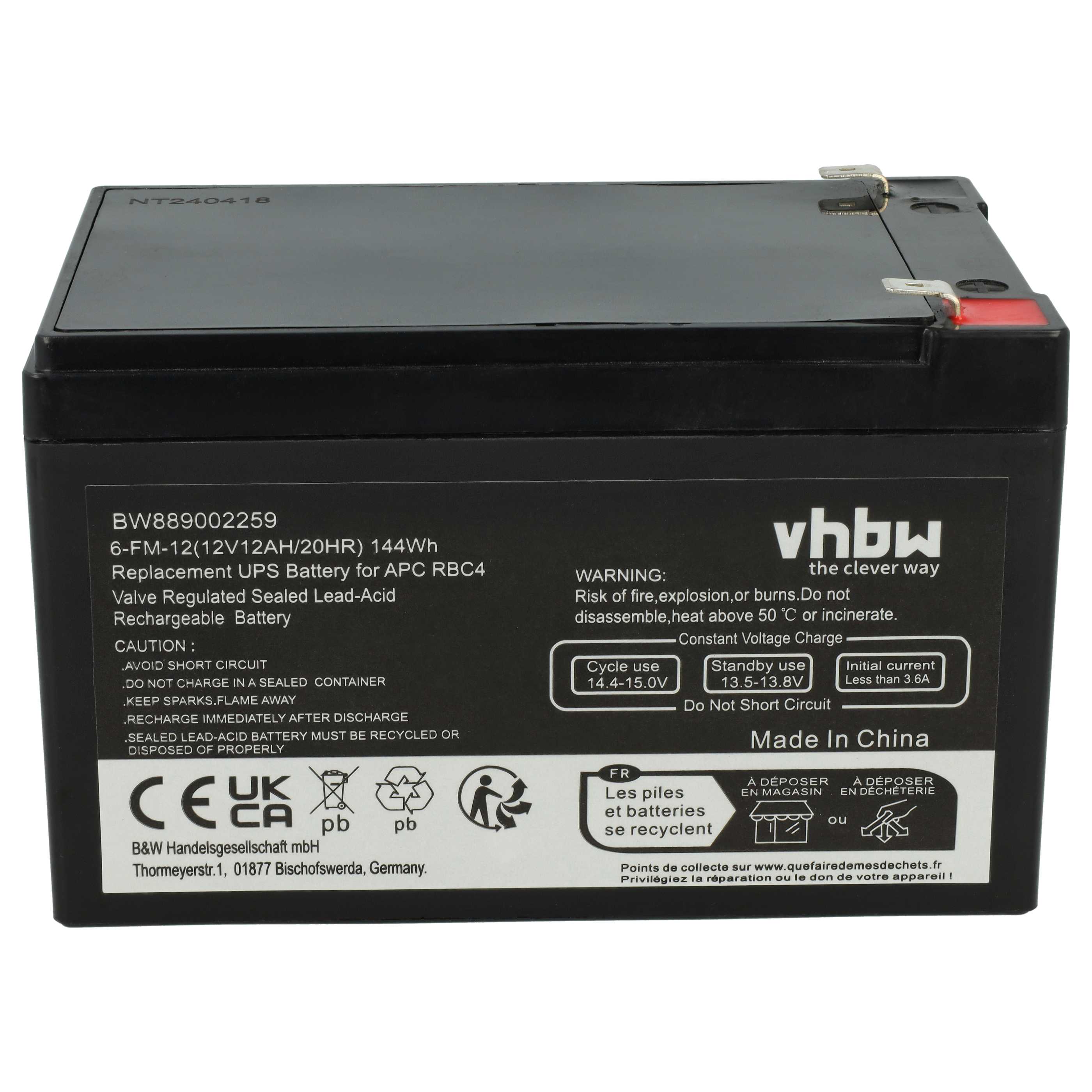 UPS 2x Battery replaces APC RBC4, VISRBC4 - 12 Ah 12 V AGM