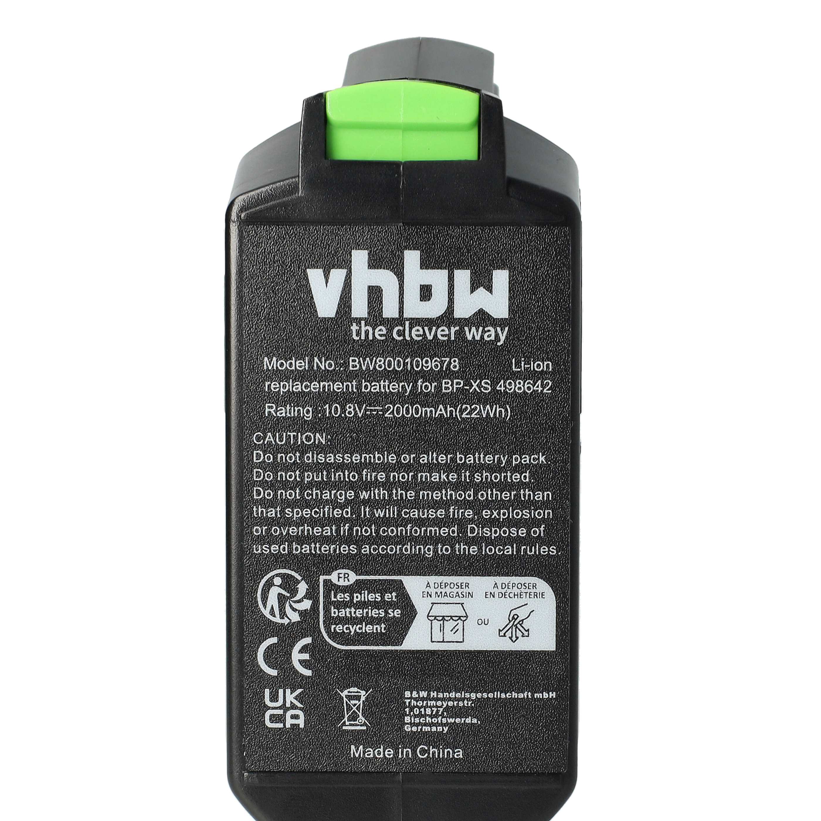 2x Battery replaces Festool 498616, 498338, 498336, 498339 Electric Power Tool - 2000 mAh, 10.8 V, Li-Ion