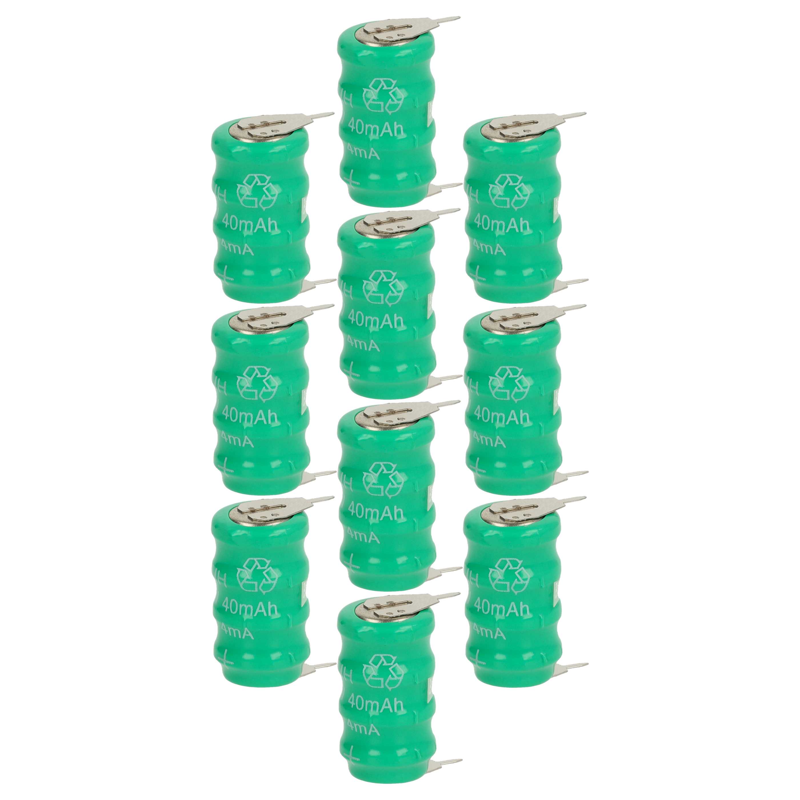 10x Button Cell Battery Type V40H 2 Pins for Model Building Solar Lamps etc. - 40 mAh 4.8 V NiMH