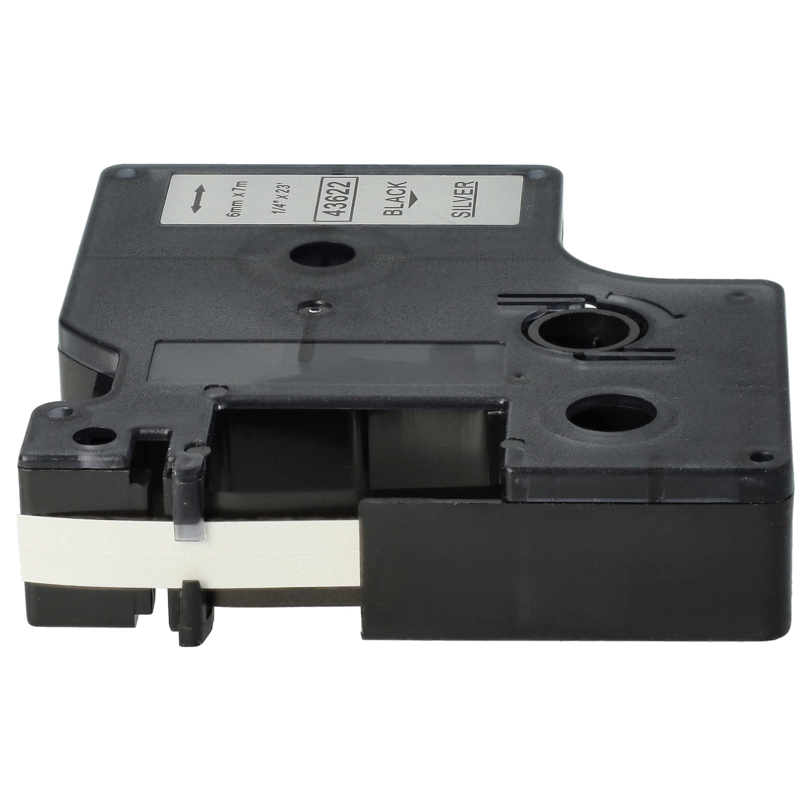 Label Tape replaces Dymo D1, 43622 - 6 mm Black to Silver