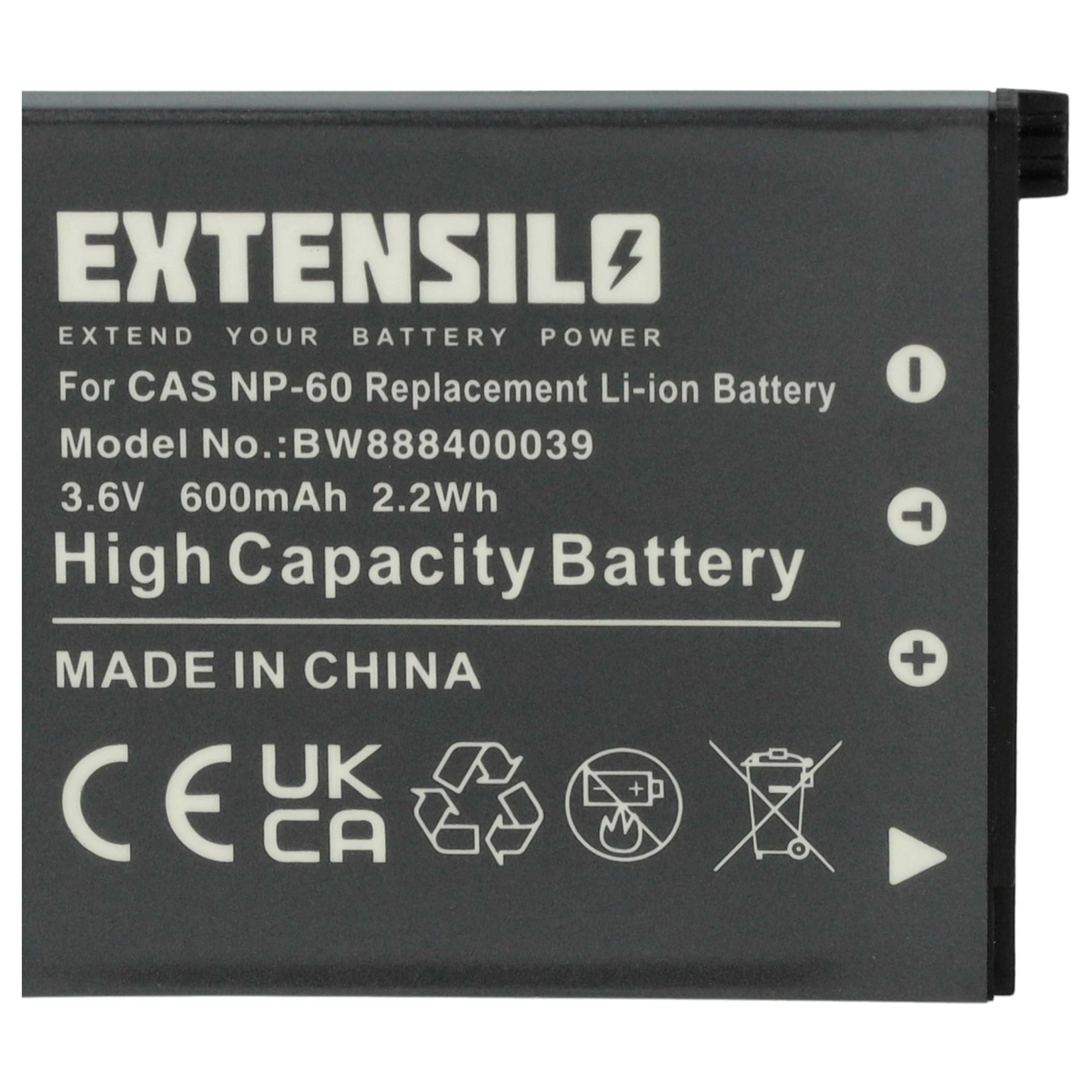 3x Battery replaces Casio NP-60 - 600mAh, 3.7V, Li-Ion