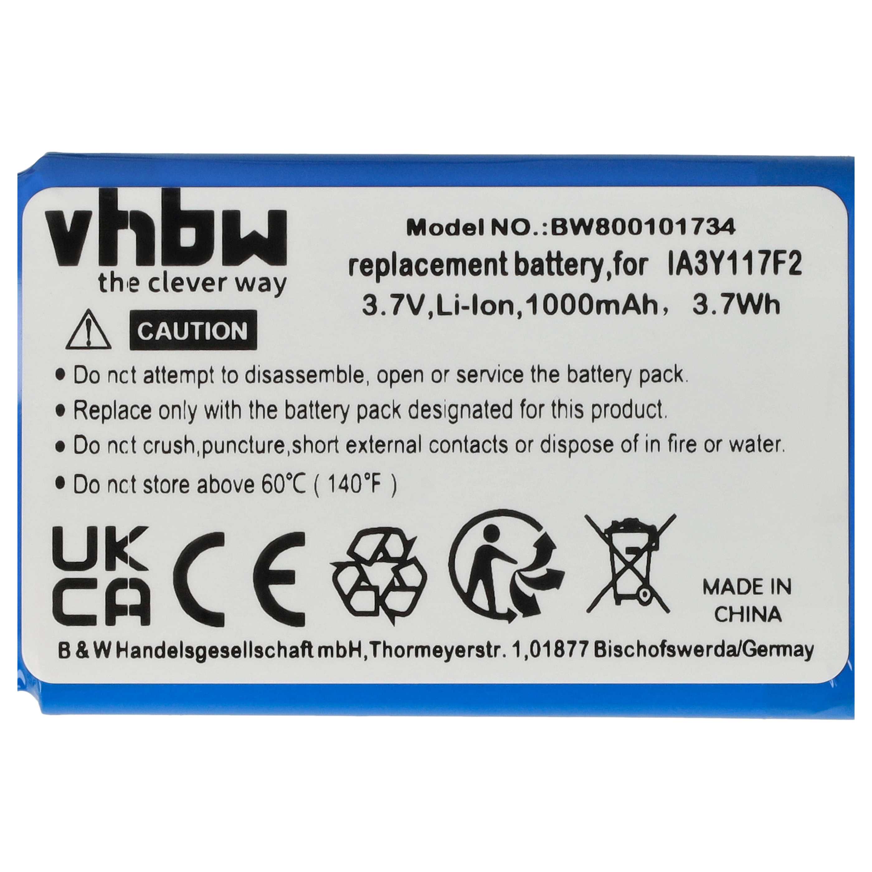 Akumulator do nawigacji GPS zamiennik IA3Y117F2 - 1000 mAh 3,7 V Li-Ion