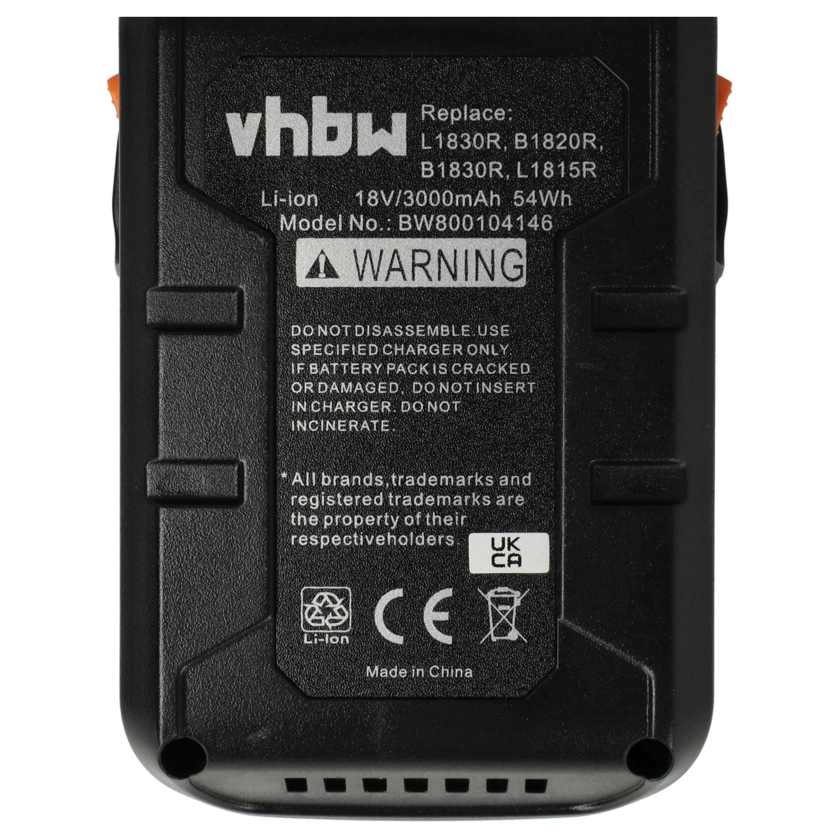 L1815 Batterie (3 pcs.) remplace AEG B1814, B1817G, B1814G, B1817, L1815 ...