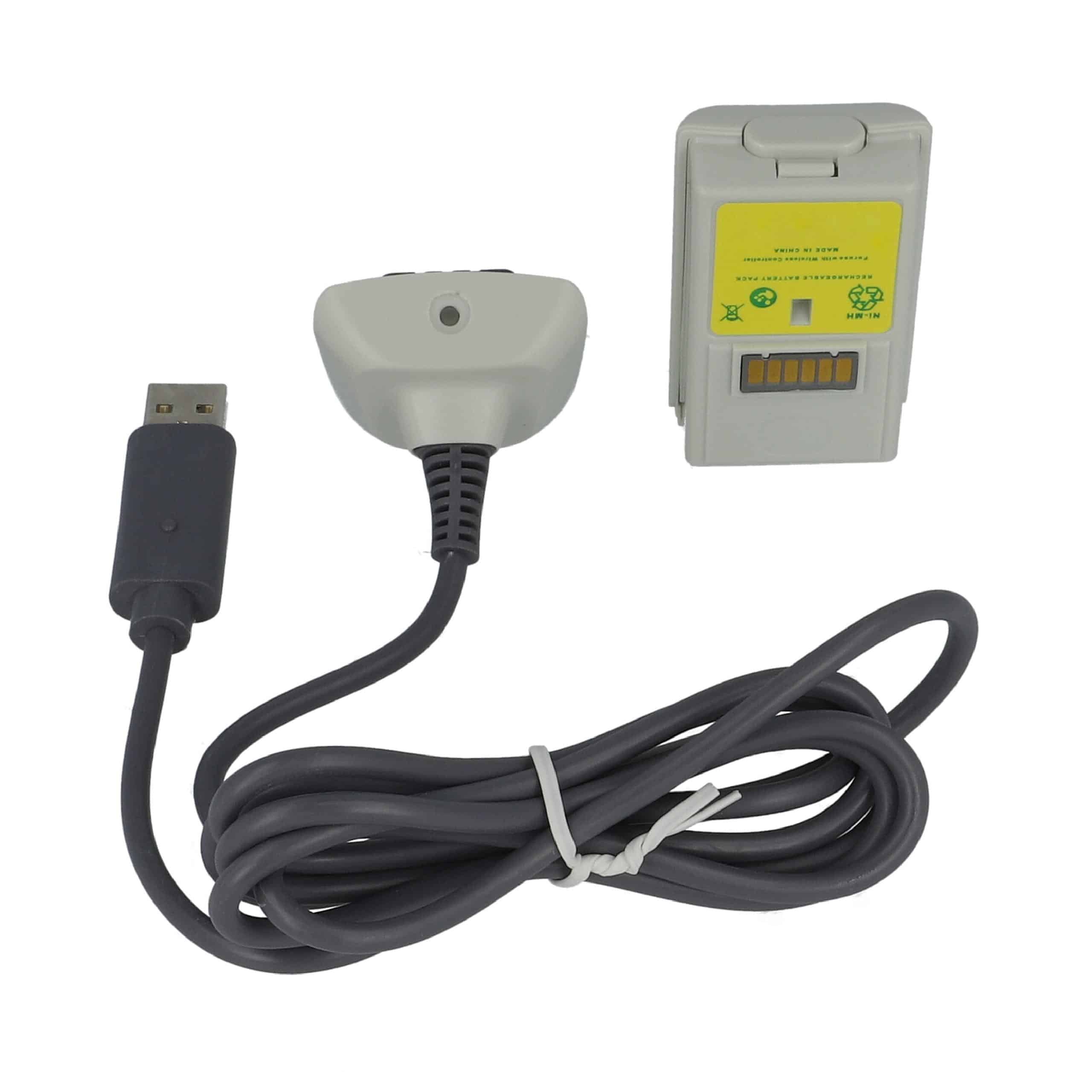 vhbw Kit Play & Charge - 1x câble d'alimentation, 1x batterie blanc / gris