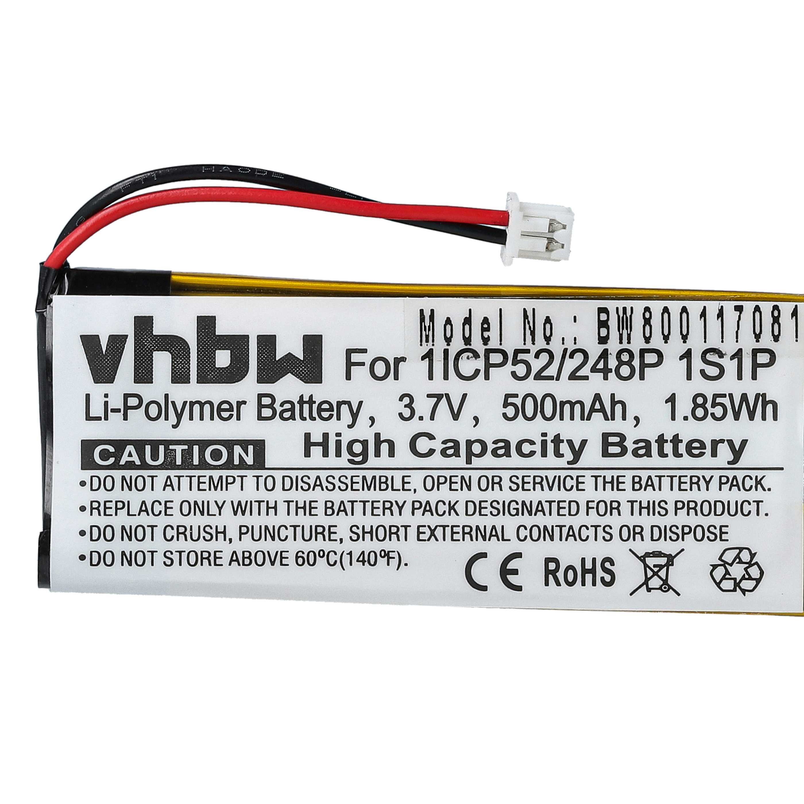 2x Akumulator do słuchawek bezprzewodowych zamiennik Sena 1ICP52/248P 1S1P - 500 mAh 3,7 V LiPo
