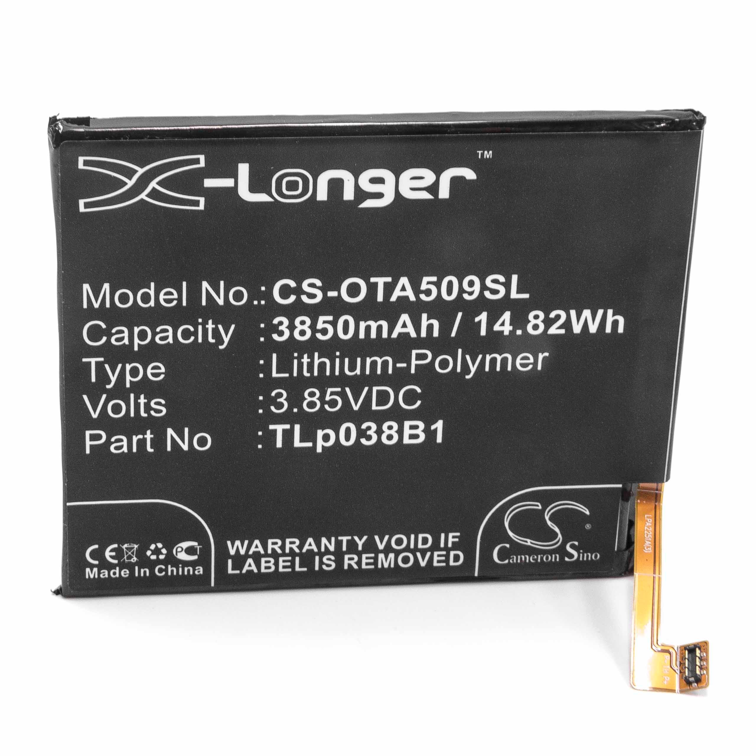 Mobile Phone Battery Replacement for Alcatel CAC3860004C1, TLp038B1 - 3850mAh 3.85V Li-polymer