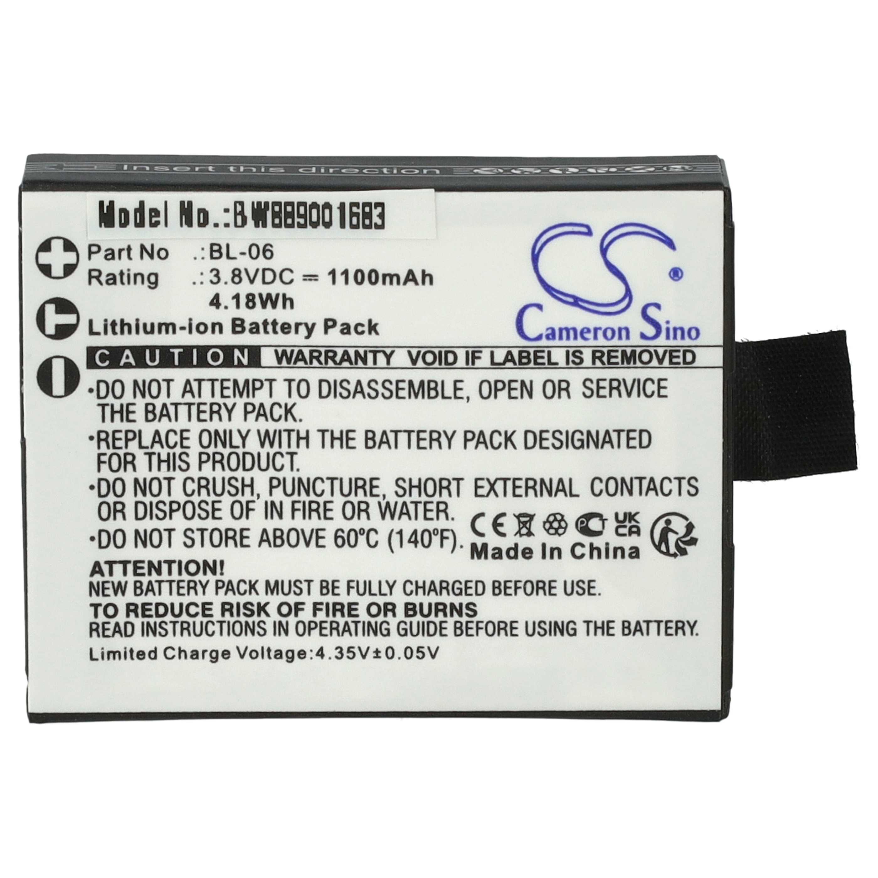 2x Battery replaces BL-06 - 1100mAh, 3.8V, Li-Ion