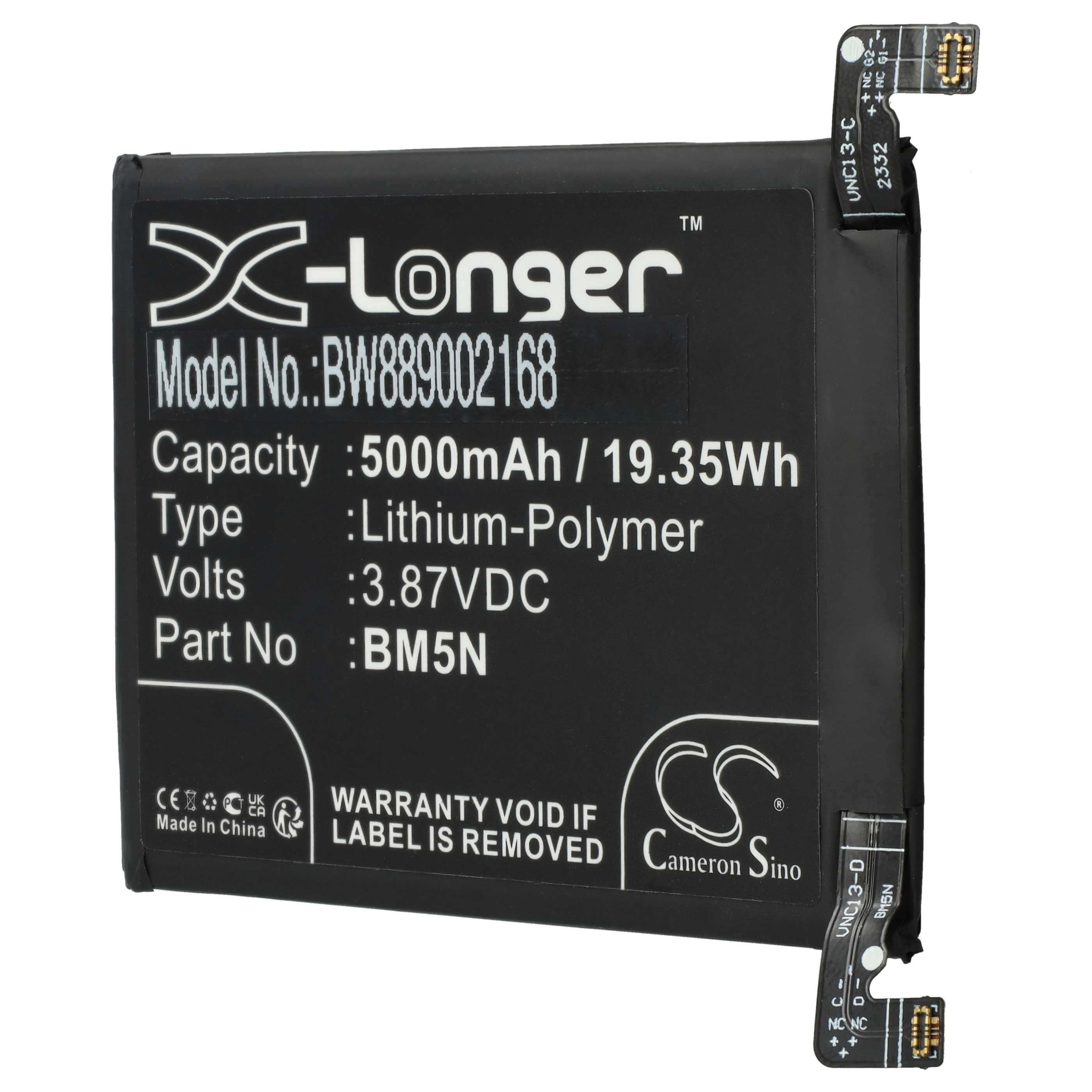 Batterie remplace BM5N pour téléphone portable - 5000mAh, 3,87V, Li-polymère