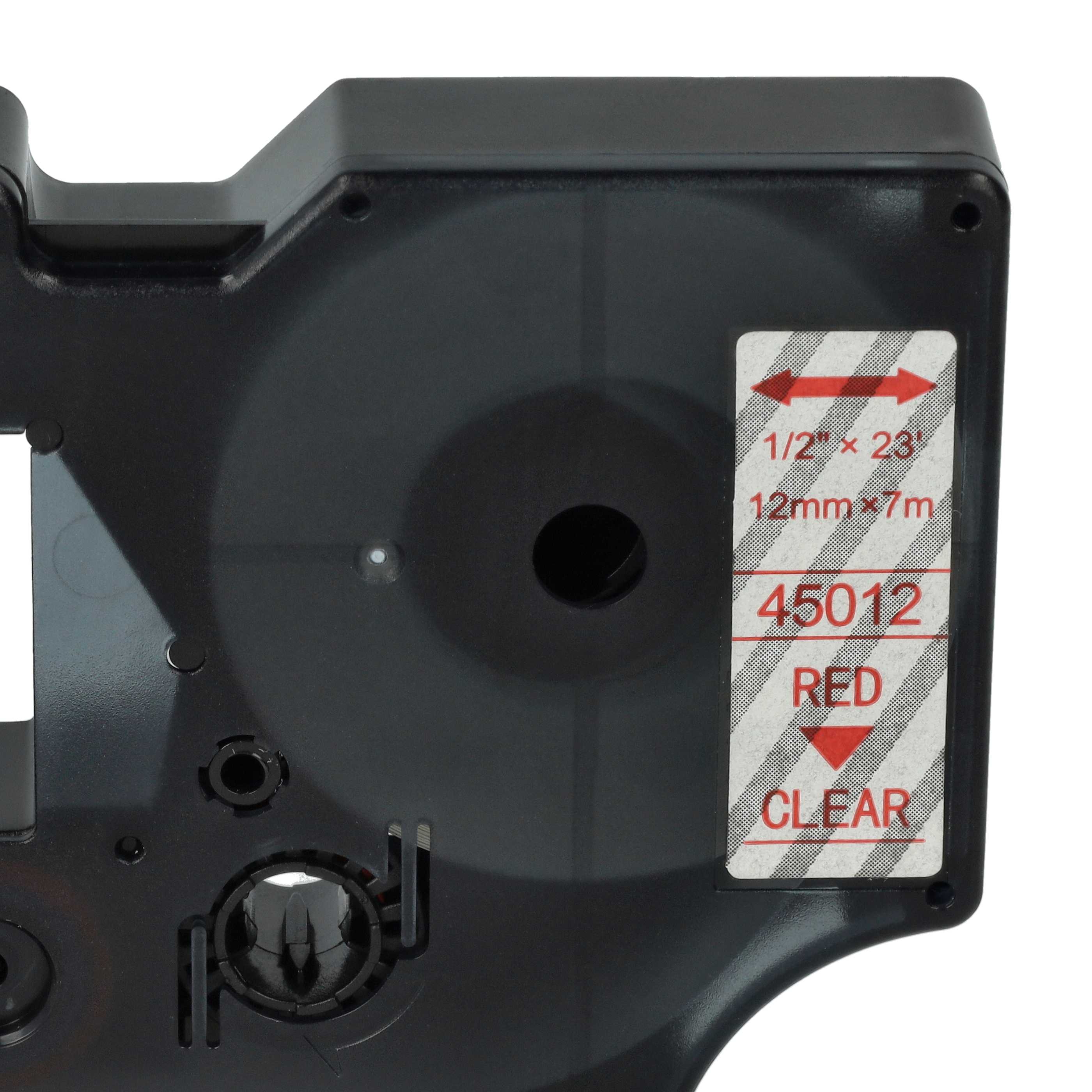 Label Tape replaces Dymo D1, 45012 - 12 mm Red to Transparent