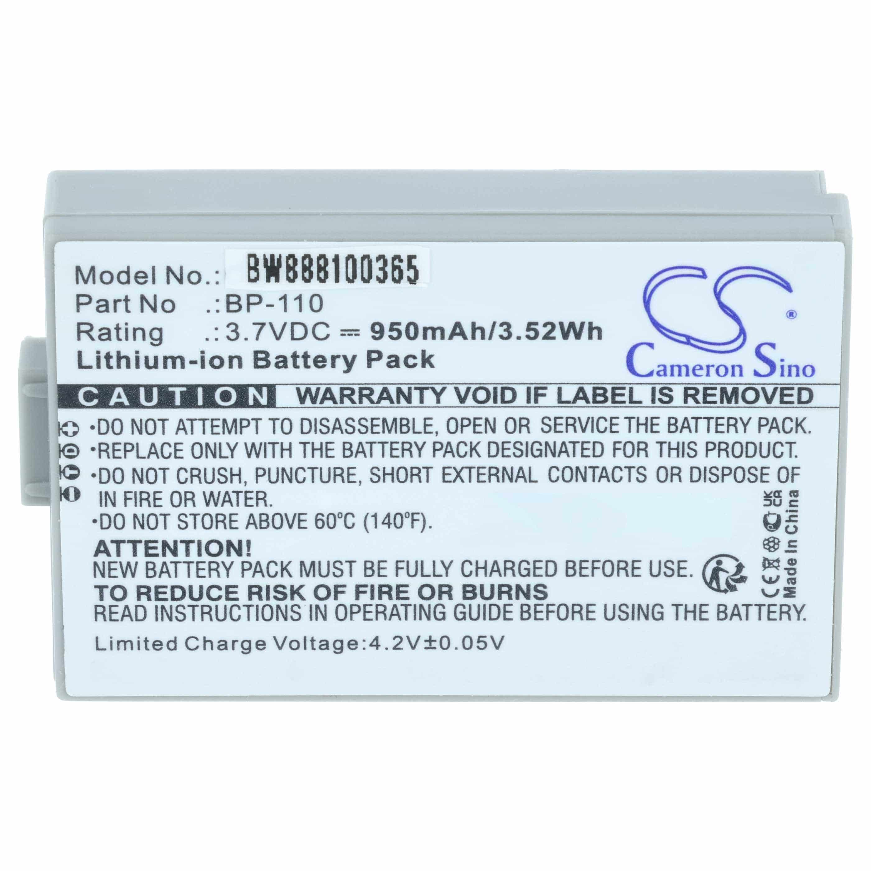 Videocamera 3x Battery replaces Canon BP-110 - 950 mAh 3.7 V Li-Ion