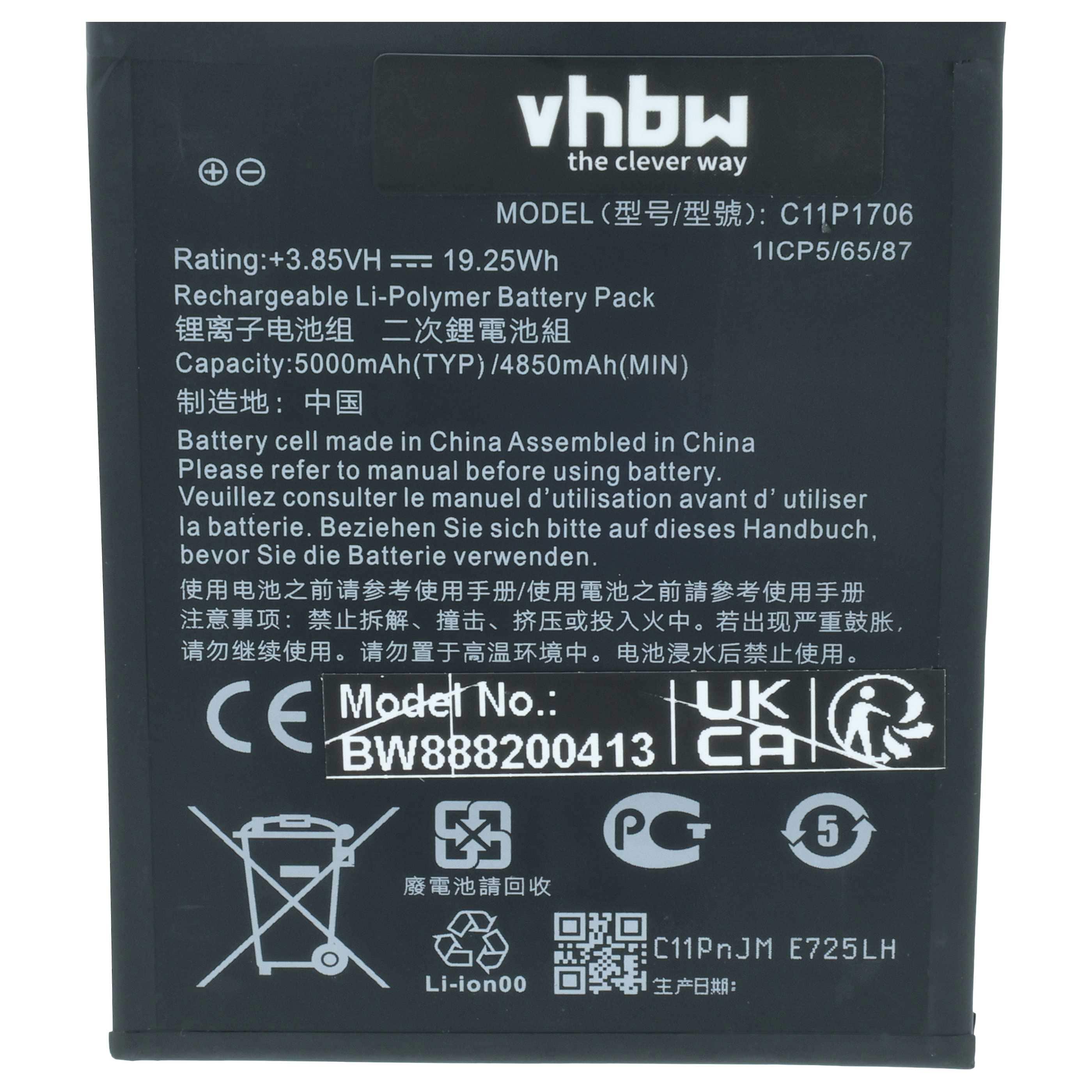 Akumulator do telefonu smartfona zamiennik Asus C11P1706 (1ICP5/65/87), 0B200-02870200 - 4900 mAh 3,85 V LiPo