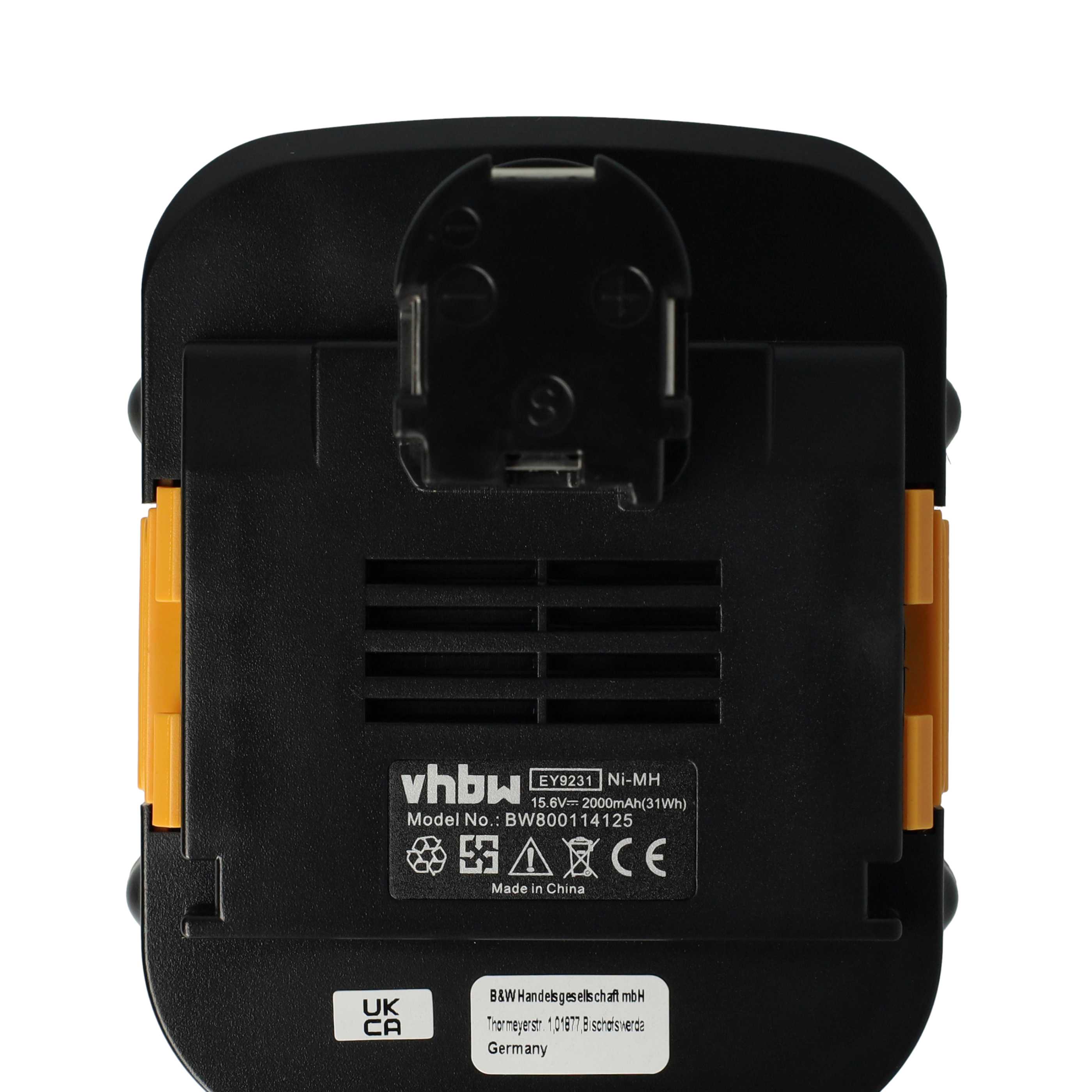 Battery replaces Panasonic EY9219, EY9137, EY9136B, EY9136 Electric Power Tool - 2000 mAh, 15.6 V, NiMH
