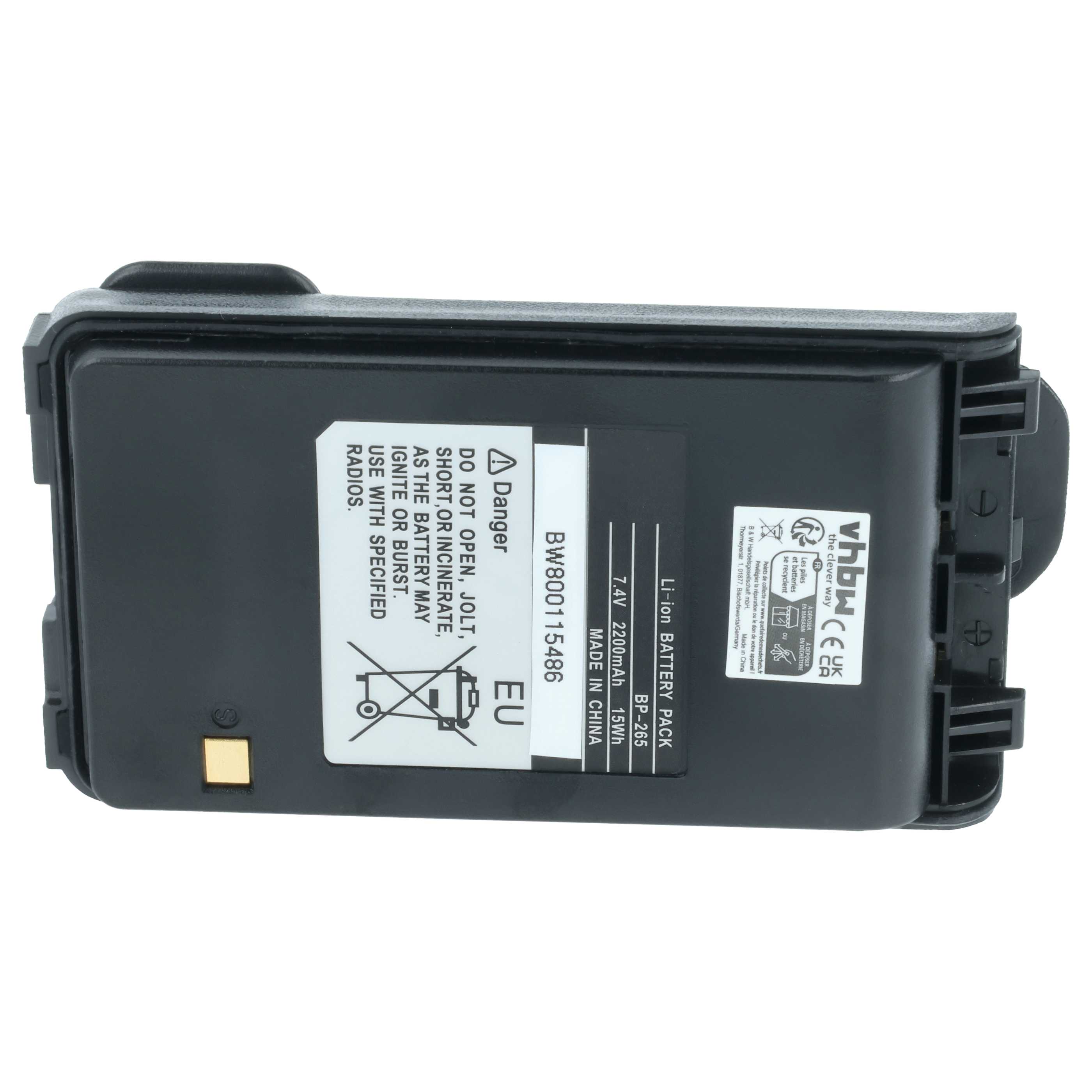 Radio 2x Battery replaces Icom BP-265LI, BP-265 - 2200 mAh 7.4 V Li-Ion + Belt Clip