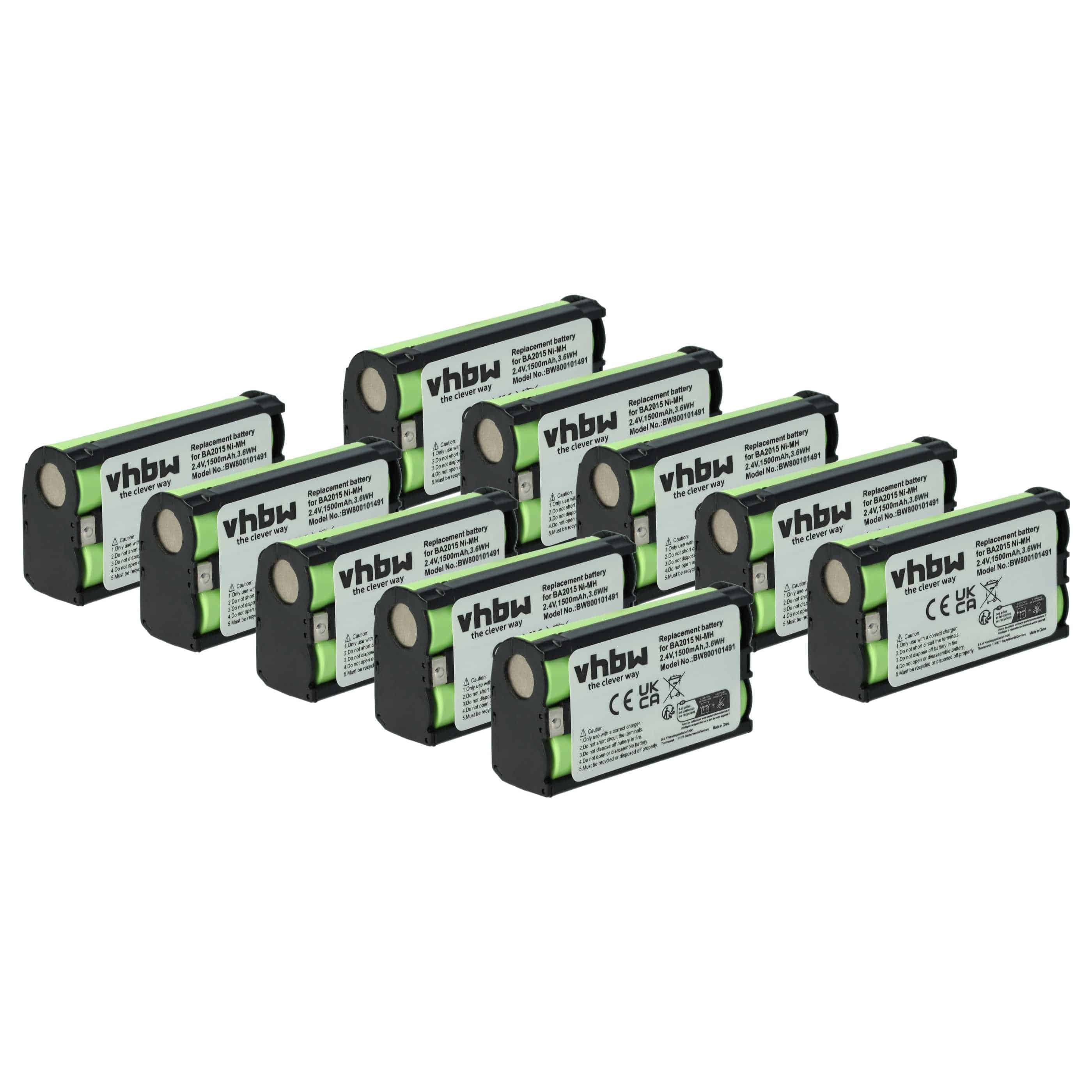 Batteries (10x pièces) remplace Sennheiser BA2015, BA-2015 pour casque audio - 1500mAh 2,4V NiMH