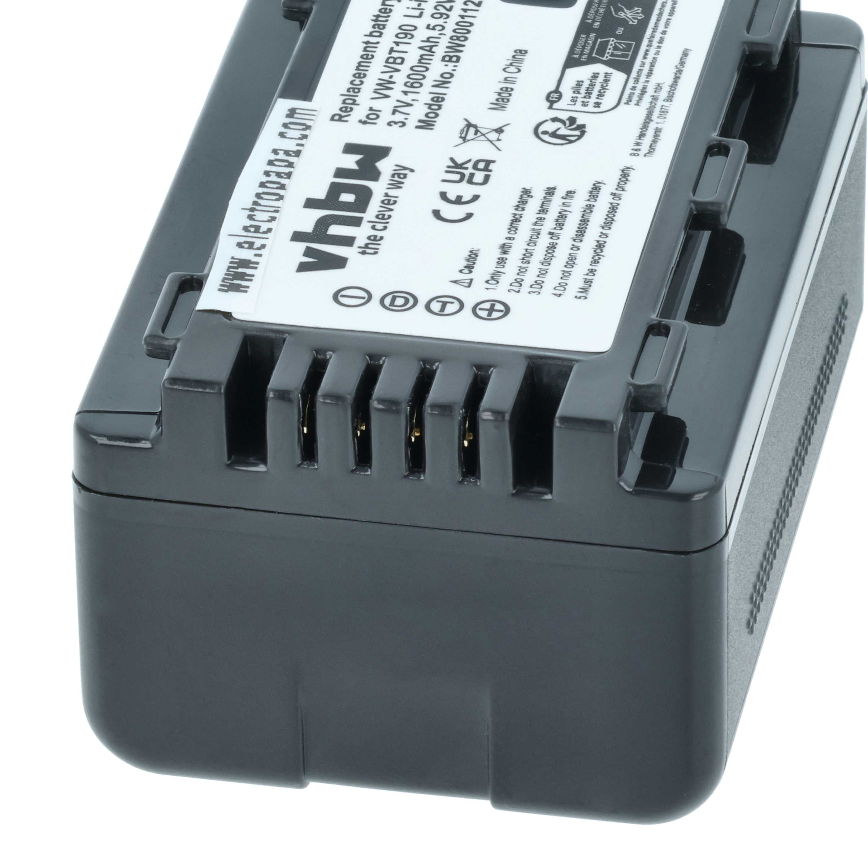 Videocamera Battery replaces Panasonic VW-VBT190 - 1600 mAh 3.6 V Li-Ion