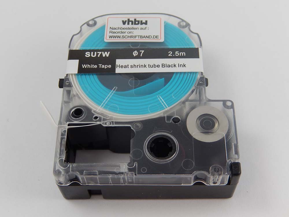 Cassetta tubi termorestringenti sostituisce Epson LK-5WBA7, SU7W per etichettatrice Epson 7mm nero su bianco