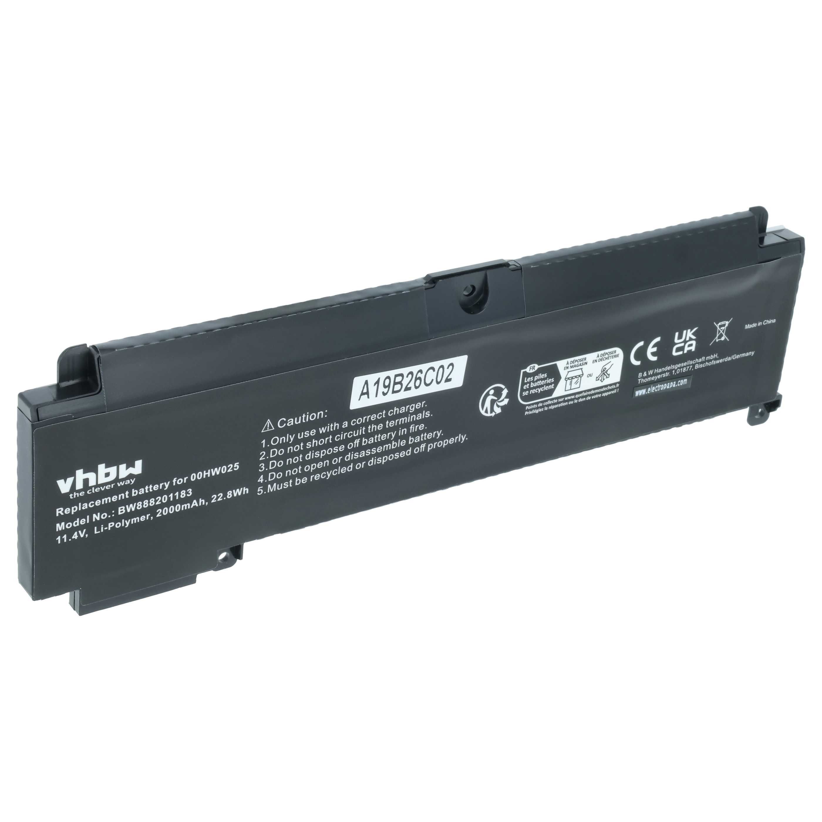 Akumulator do laptopa zamiennik Lenovo 00HW023, 00HW025, 00HW024, 00HW022 - 2000 mAh 11,4 V LiPo, czarny