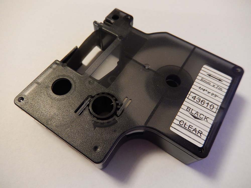 Label Tape as Replacement for Dymo D1, 43610 - 6 mm Black to Transparent