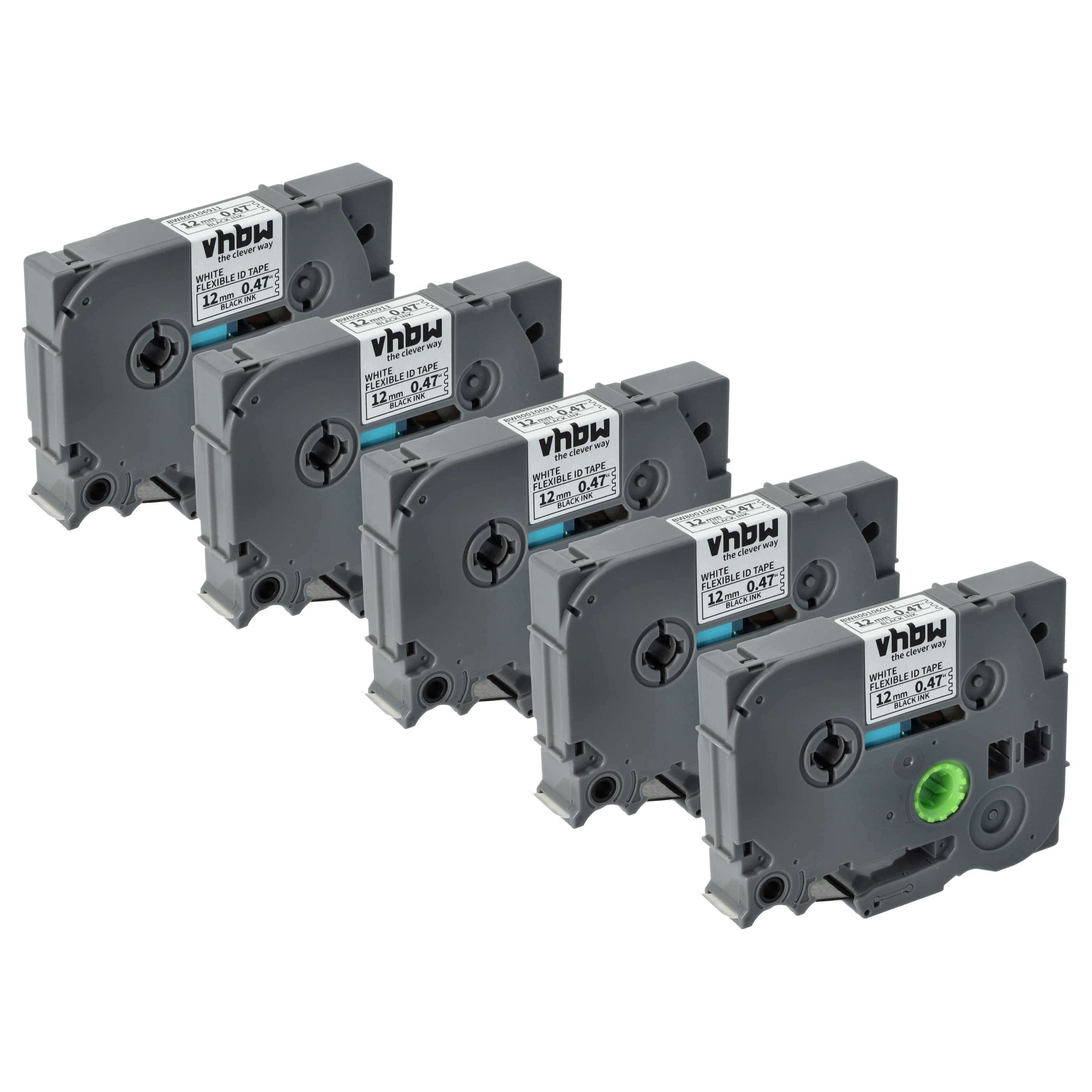 5x Label Tape replaces Brother TZE-FX231, TZ-FX231 - 12 mm Black to White, Flexible