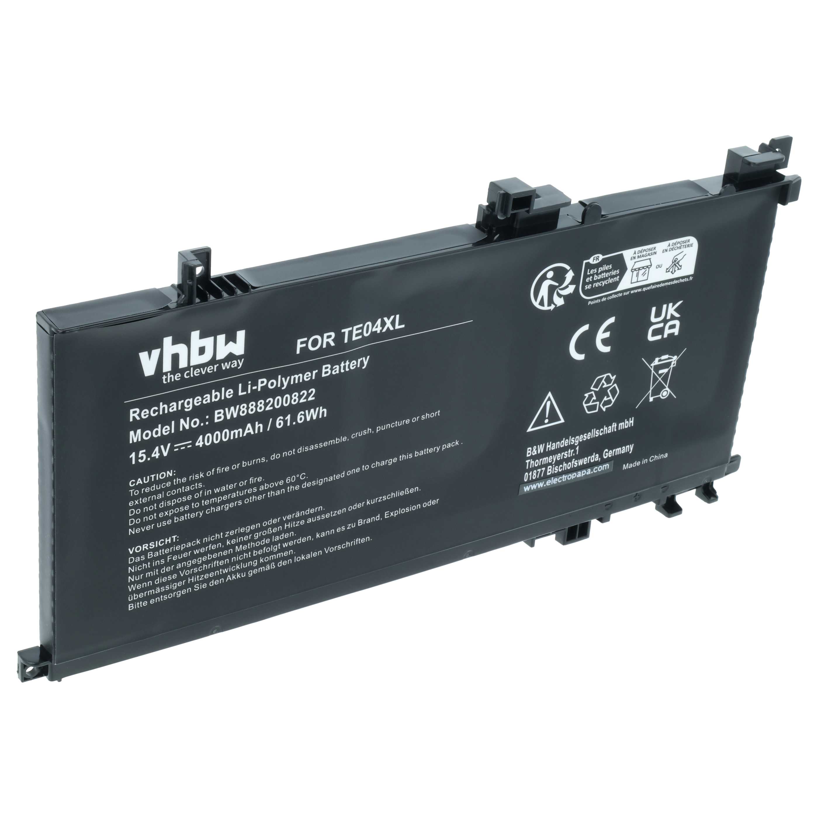 Batterie remplace HP 15-AX033TX, 905175-271 pour ordinateur portable HP- 4000mAh 15,4V Li-polymère, noir