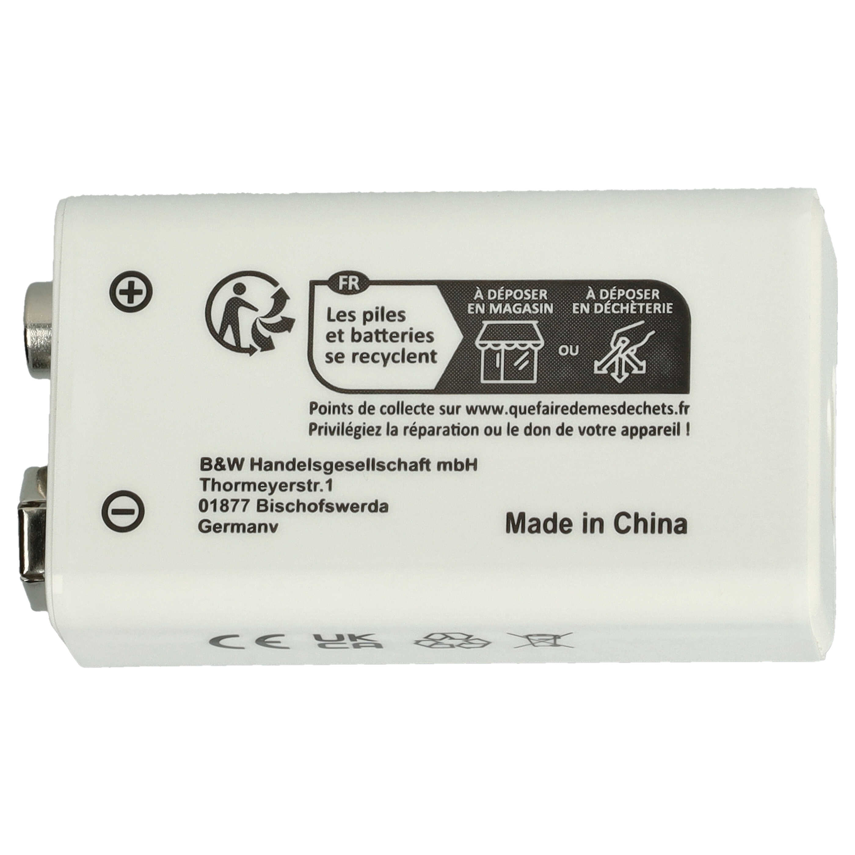 Batería reemplaza Daitem BATV13 para (1 Ah, 9 V, Li-Ion) - Universal