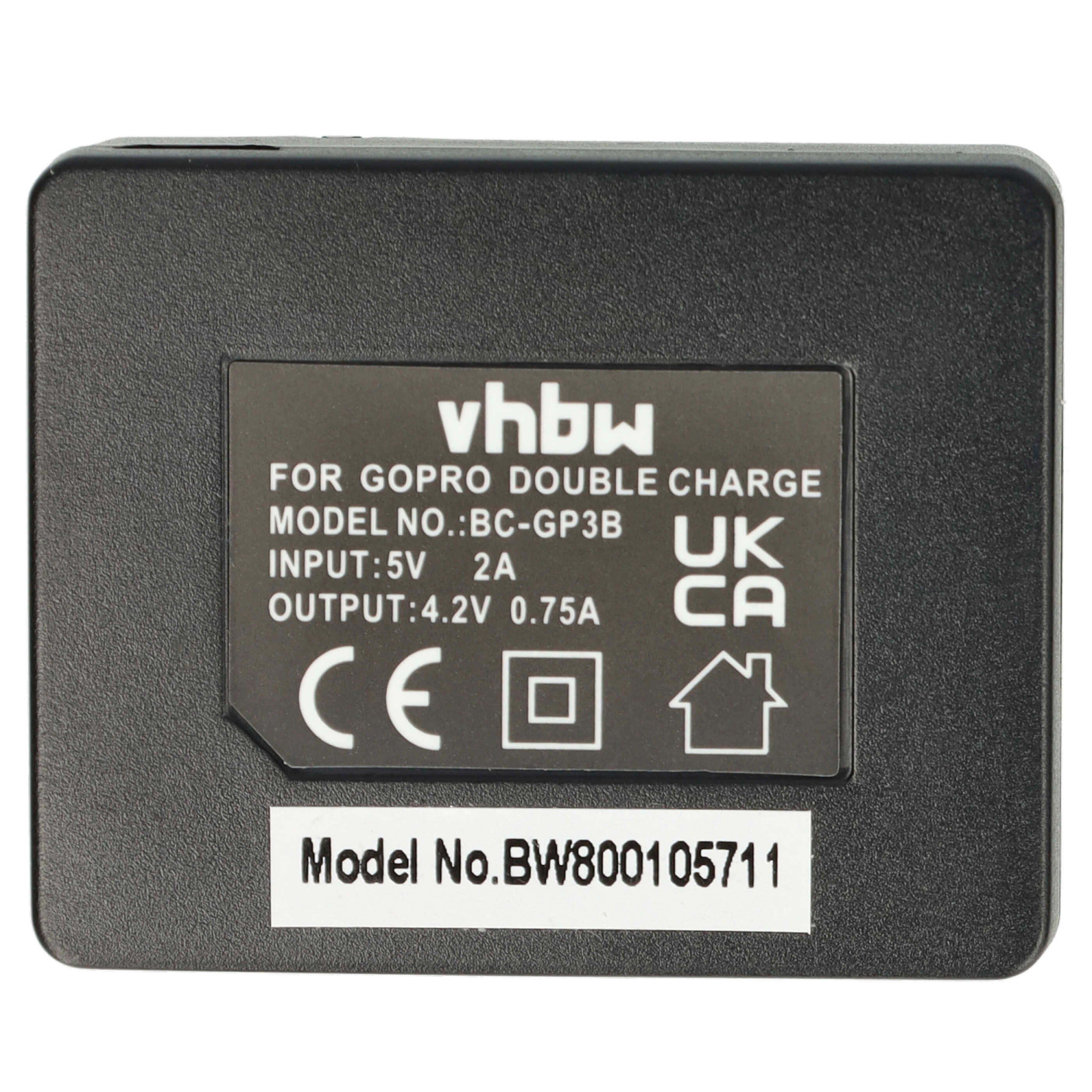 vhbw Charger Set for GoPro / Hero 3 Action Camera - 2x Battery + Dual-Charger