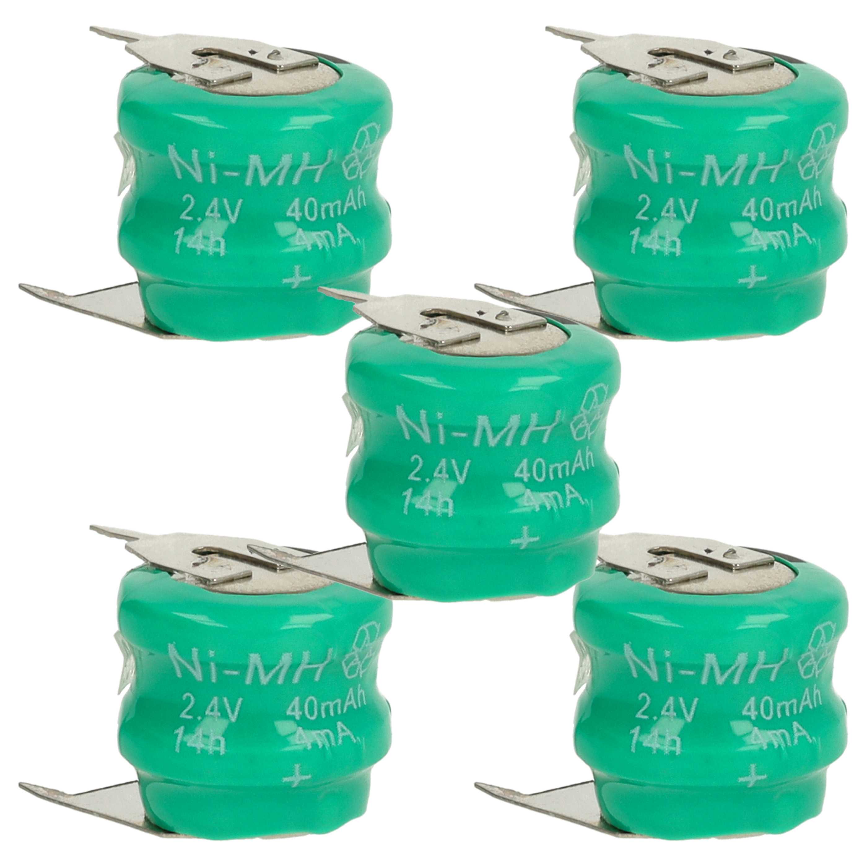 5x Button Cell Battery Type V40H 3 Pins for Model Building Solar Lamps etc. - 40 mAh 2.4 V NiMH