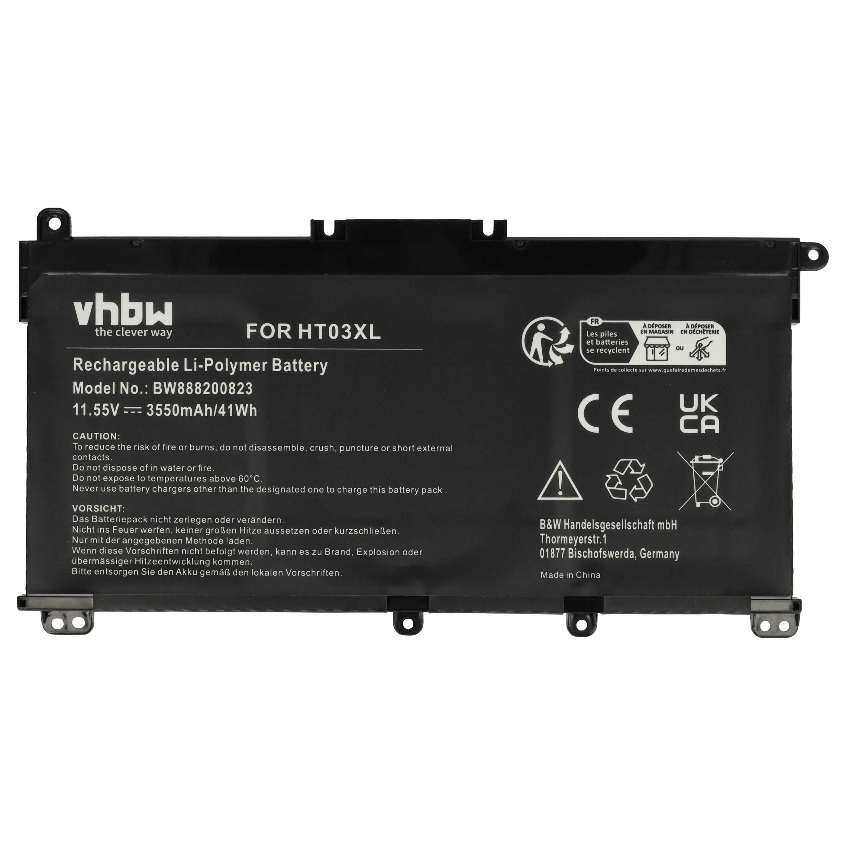 Notebook Battery Replacement for HP HSTNN-DB8S, HSTNN-DB8R, HSTNN-IB80 - 3550 mAh 11.55 V Li-polymer, black