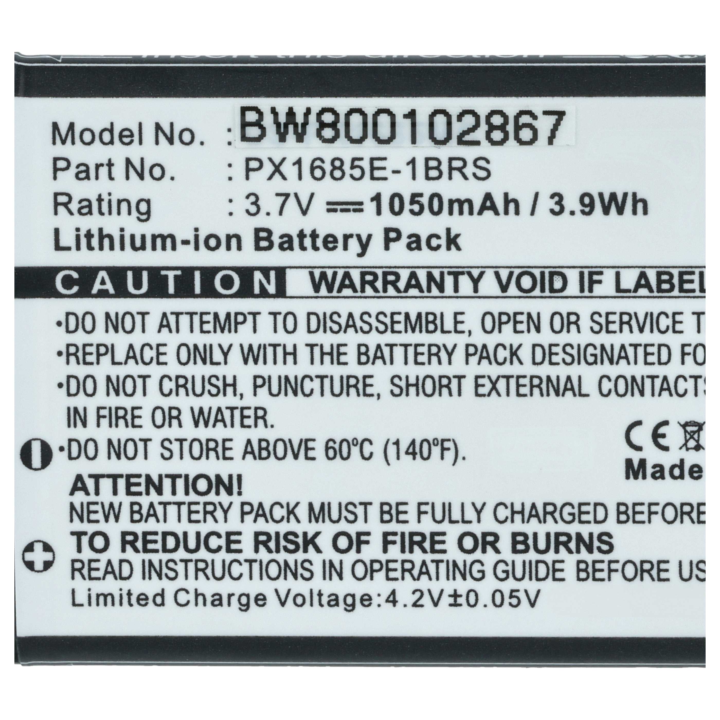 Videocamera Battery replaces Toshiba 084-07042L-009, PX1685E-1BRS, PX1685E, PX1685 - 1000 mAh 3.7 V Li-Ion