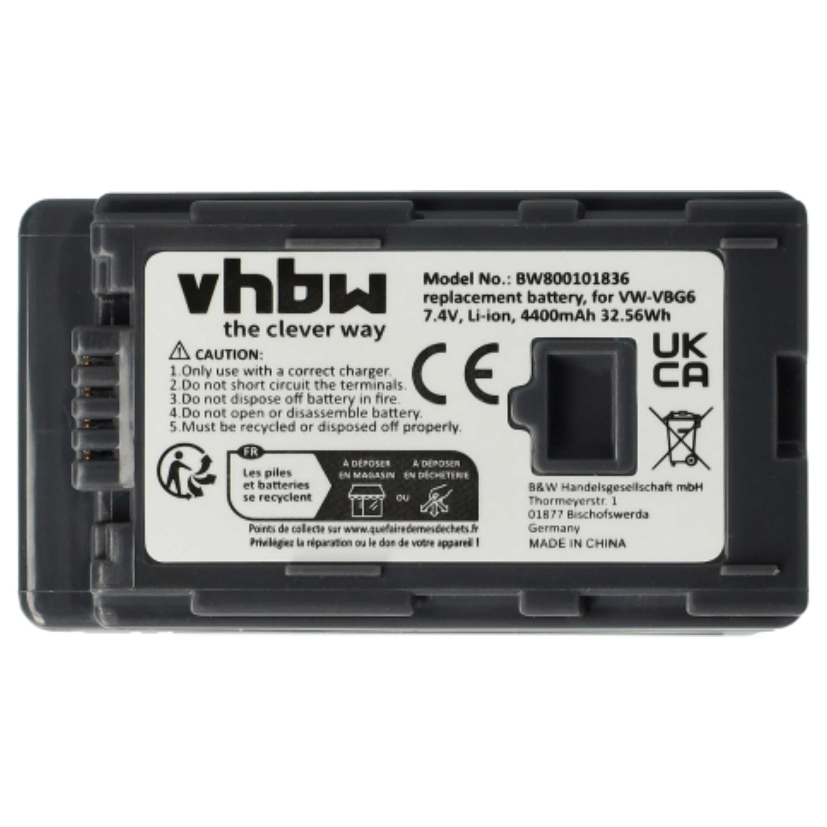 Videocamera 2x Battery replaces Panasonic VW-VBG6 - 4400 mAh 7.4 V Li-Ion