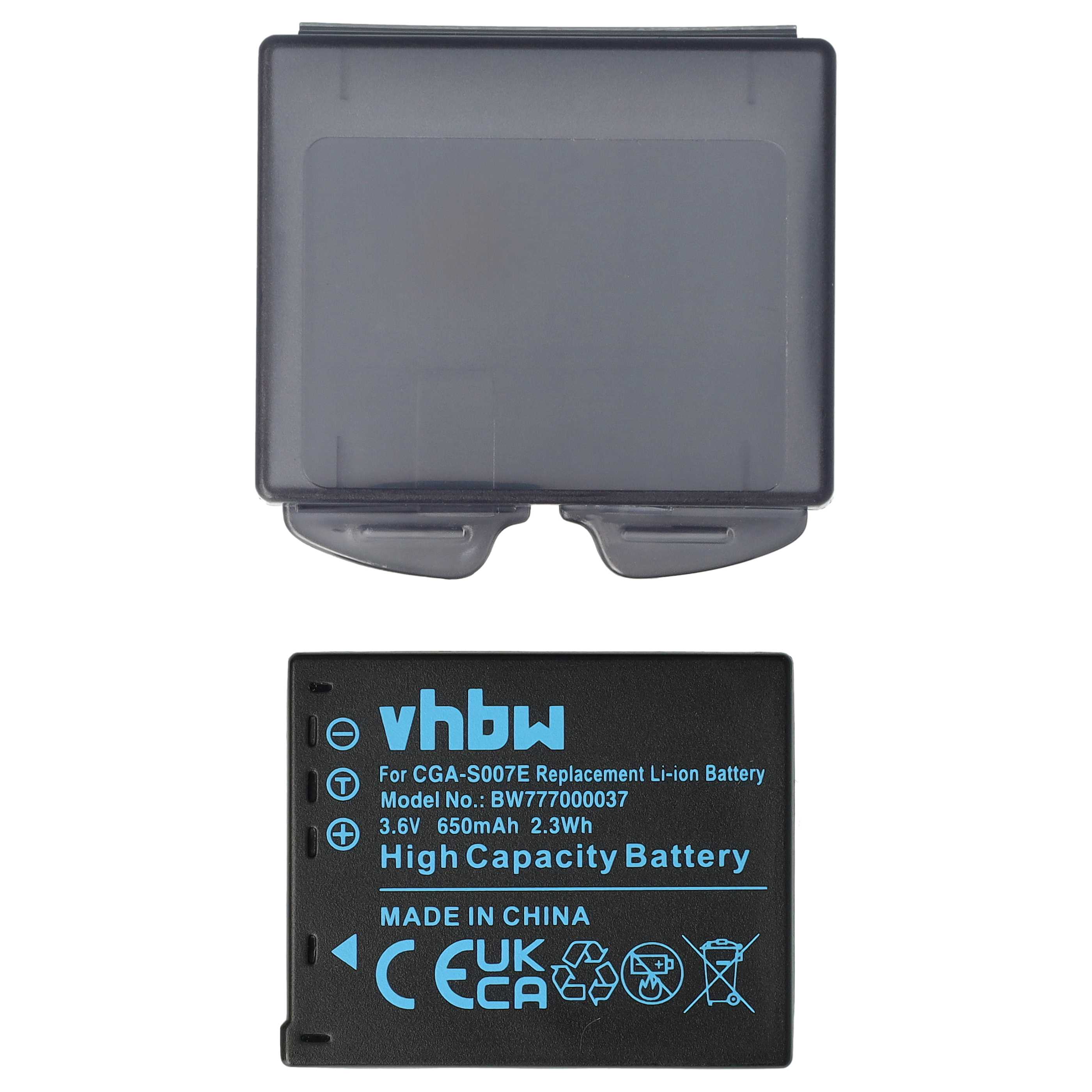 Batterie remplace Panasonic CGA-S007A/B, CGA-S007, CGA-S007A/1B pour appareil photo - 650mAh 3,6V Li-ion