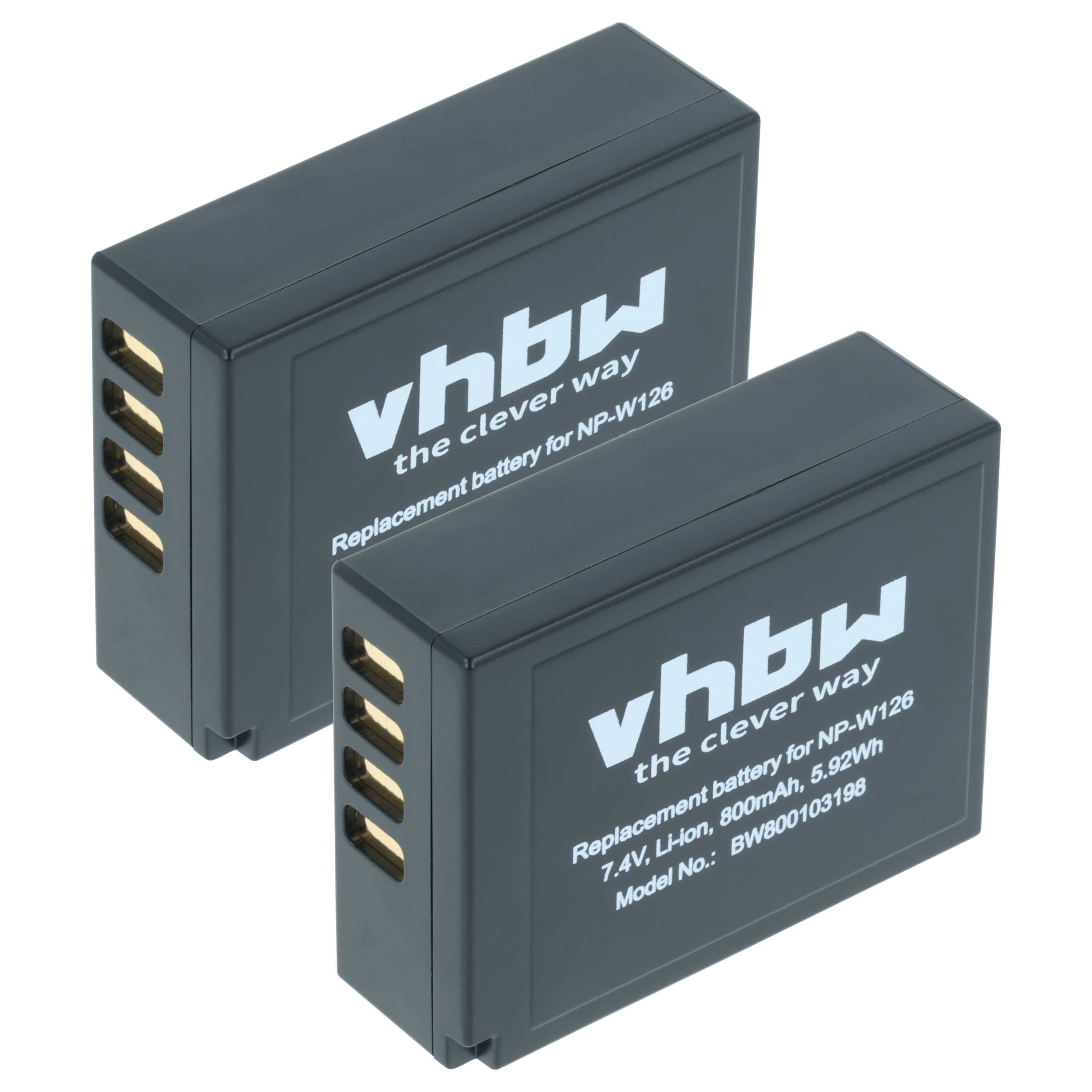 2x Battery replaces Fuji Fujifilm NP-W126s, NP-W126 - 800mAh, 7.2V, Li-Ion