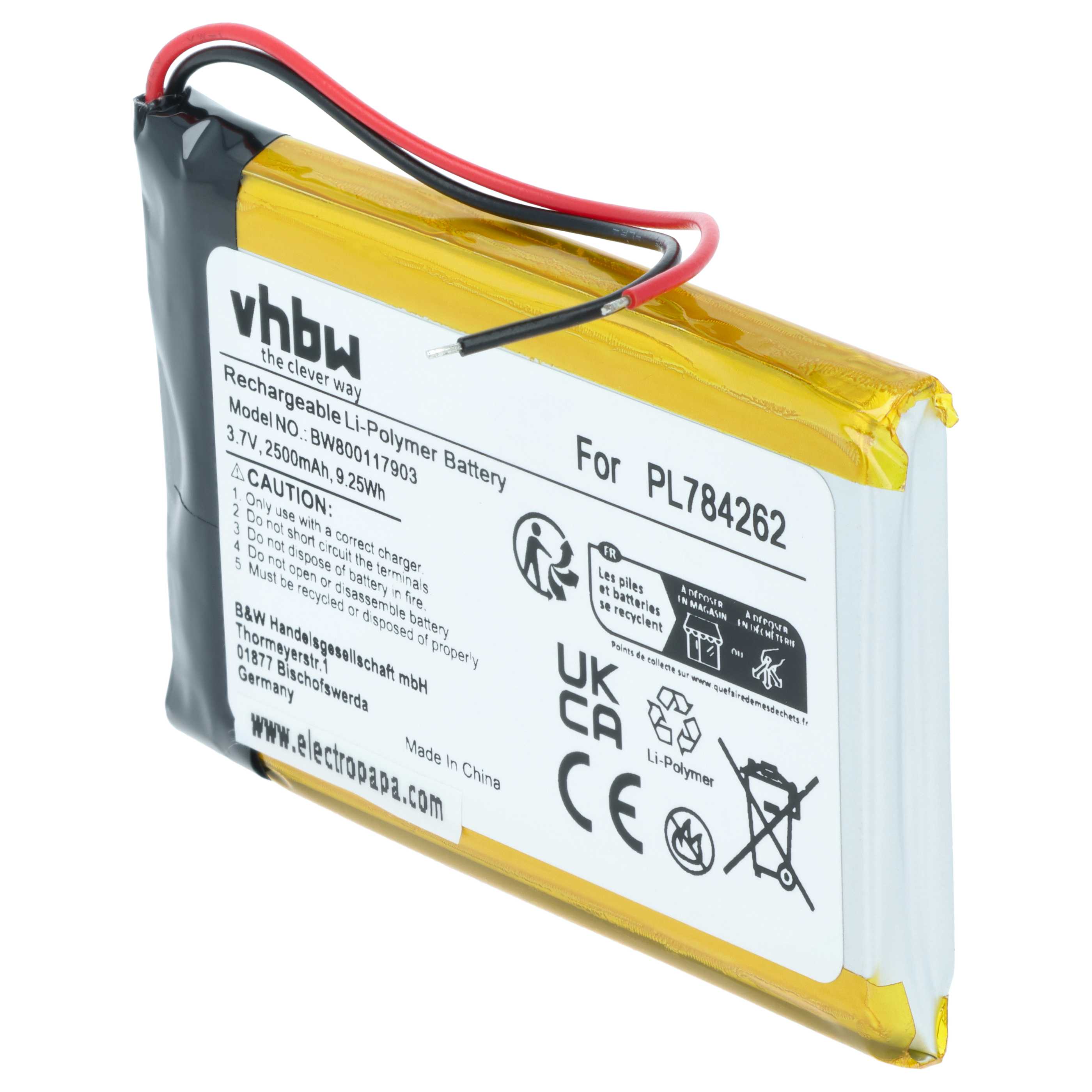 Akumulator do nawigacji GPS zamiennik Teasi PL784262 - 2500 mAh 3,7 V LiPo
