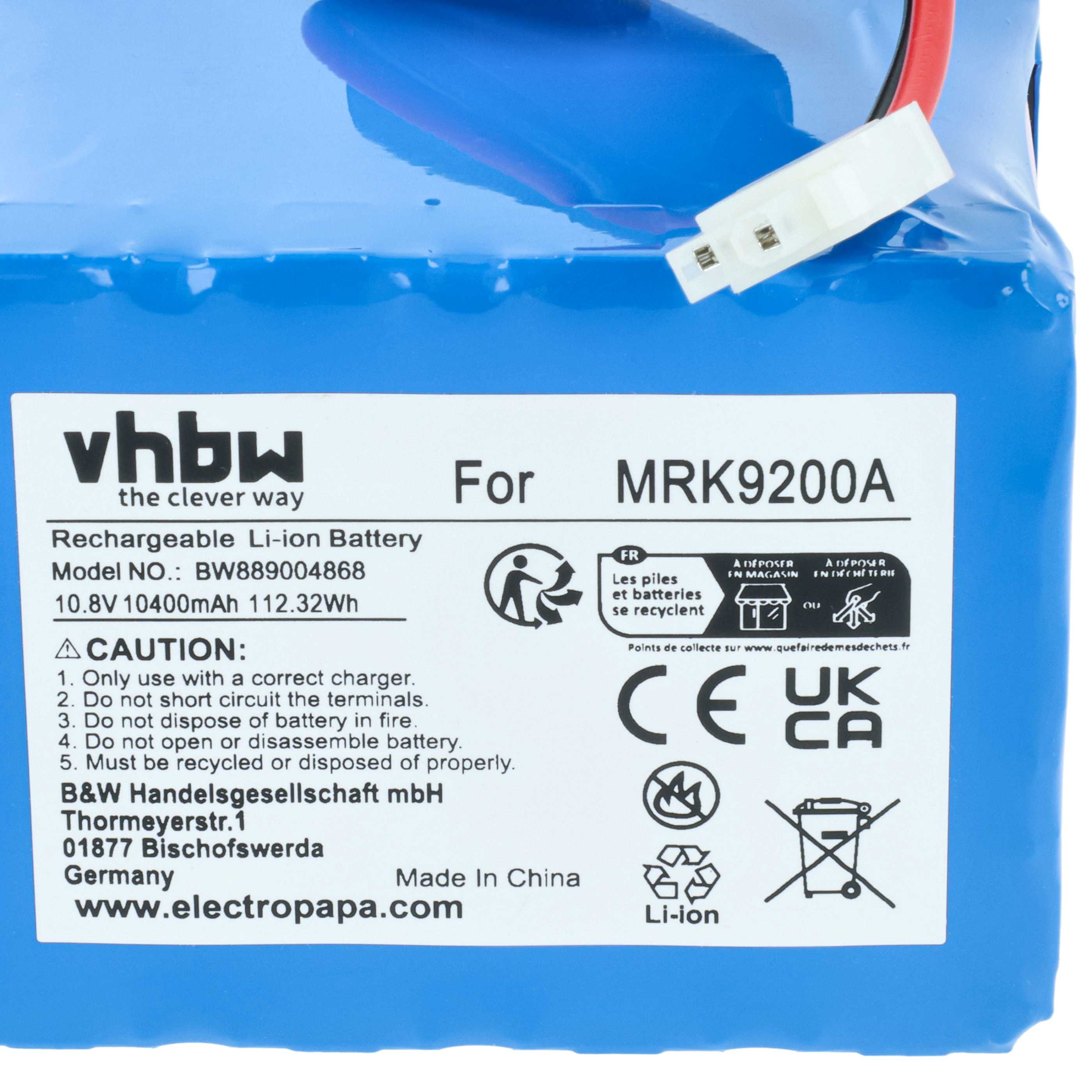 Battery Replacement for Cub Cadet MRK9200A, BAT9101A - 10400 mAh 10.8 V Li-Ion, blue