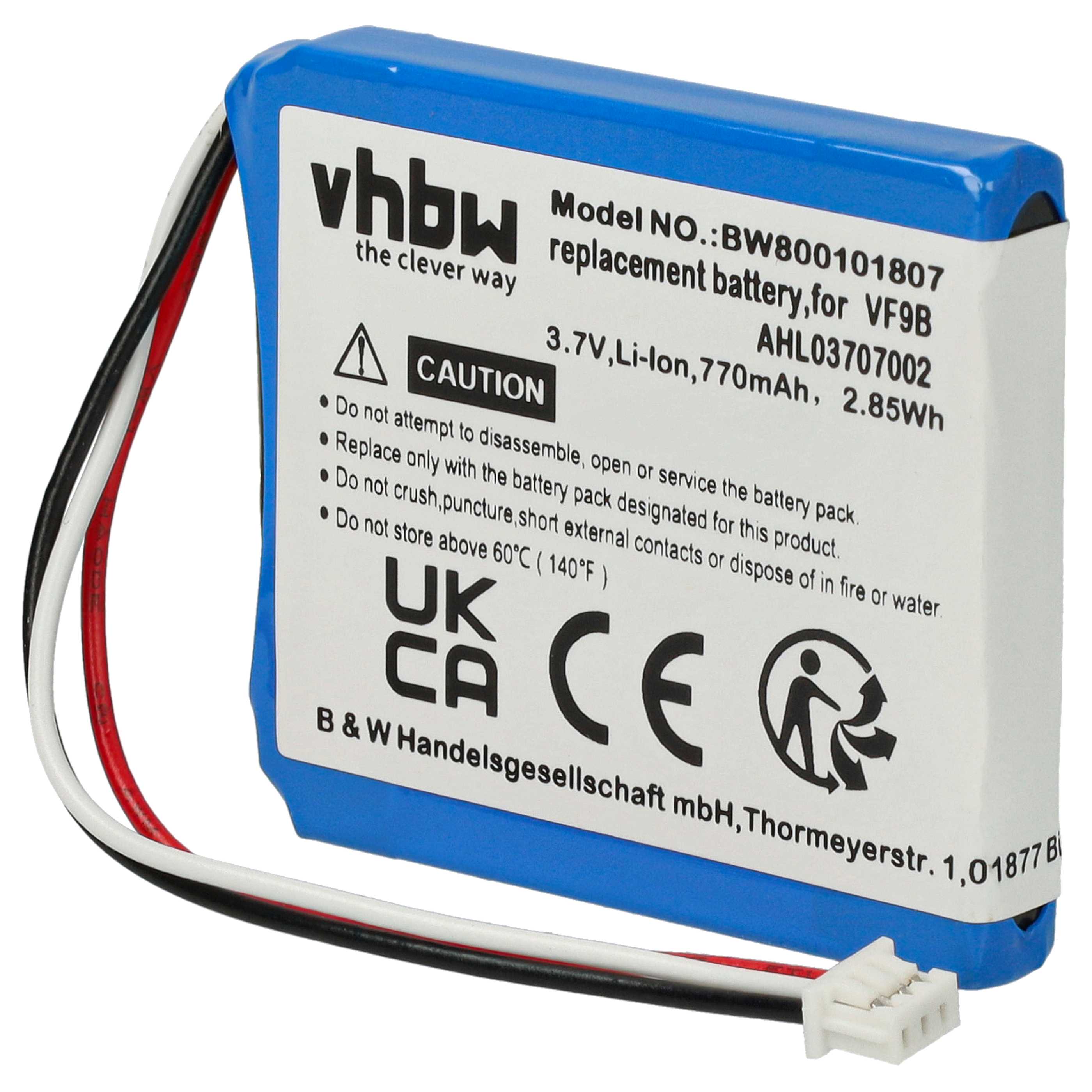 Akumulator do nawigacji GPS zamiennik TomTom VF9B, AHL03706001, AHL03707002, VF9 - 770 mAh 3,7 V Li-Ion