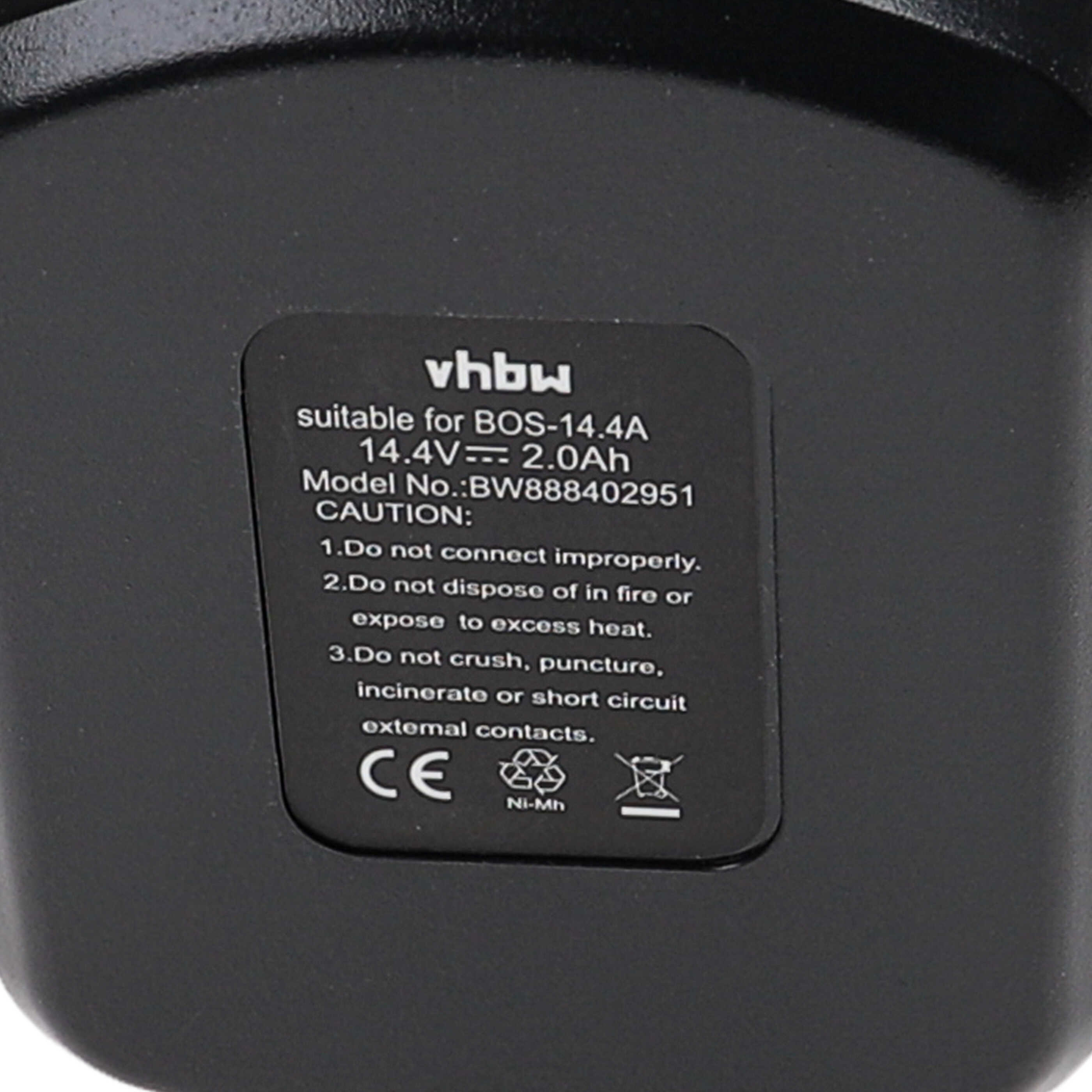 Batería reemplaza Bosch 2 607 335 264, 2 607 335 263, 1617S0004W para herramienta - 2000 mAh, 14,4 V, NiMH