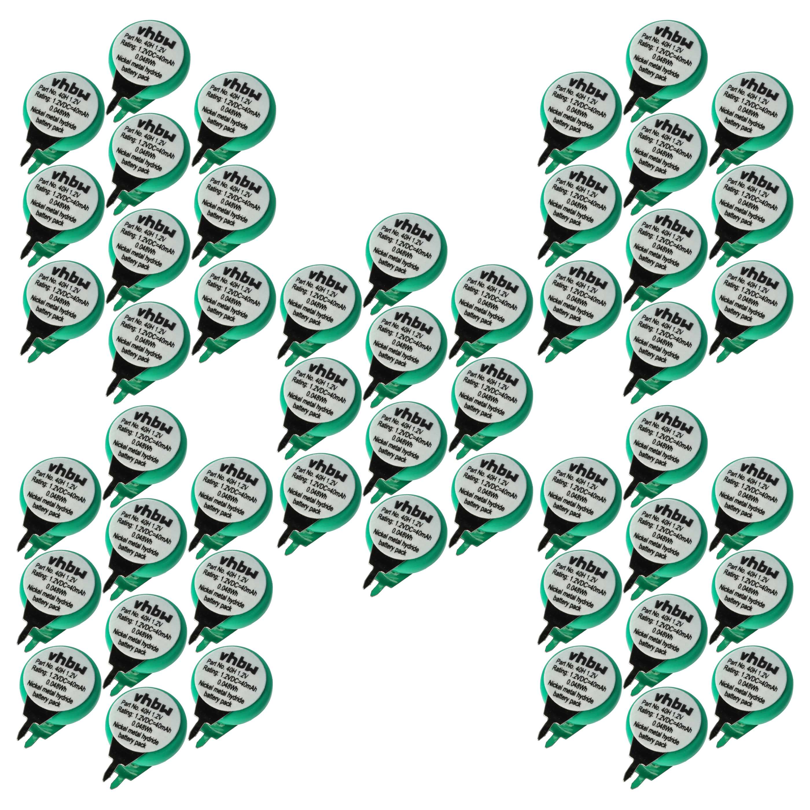 50x Button Cell Battery Type 1/V40H 2 Pins for Model Building Solar Lamps etc. - 40 mAh 1.2 V NiMH
