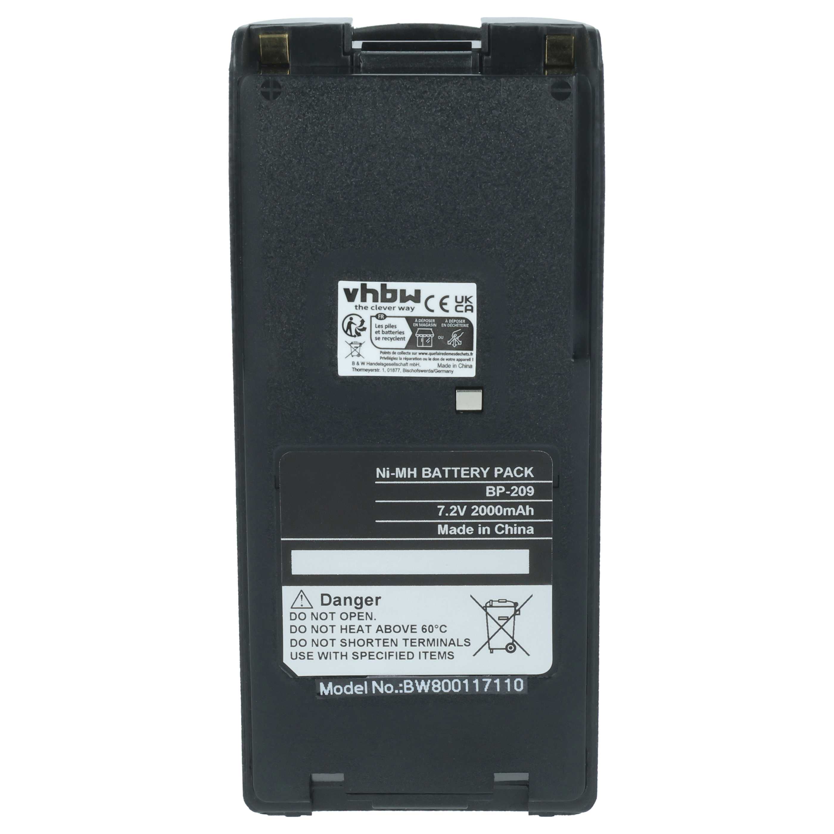 Radio 2x Battery replaces Icom BP-210N, BP-210, BP-209N, BP-209, BP-222N, BP-222 - 2000 mAh 7.2 V NiMH