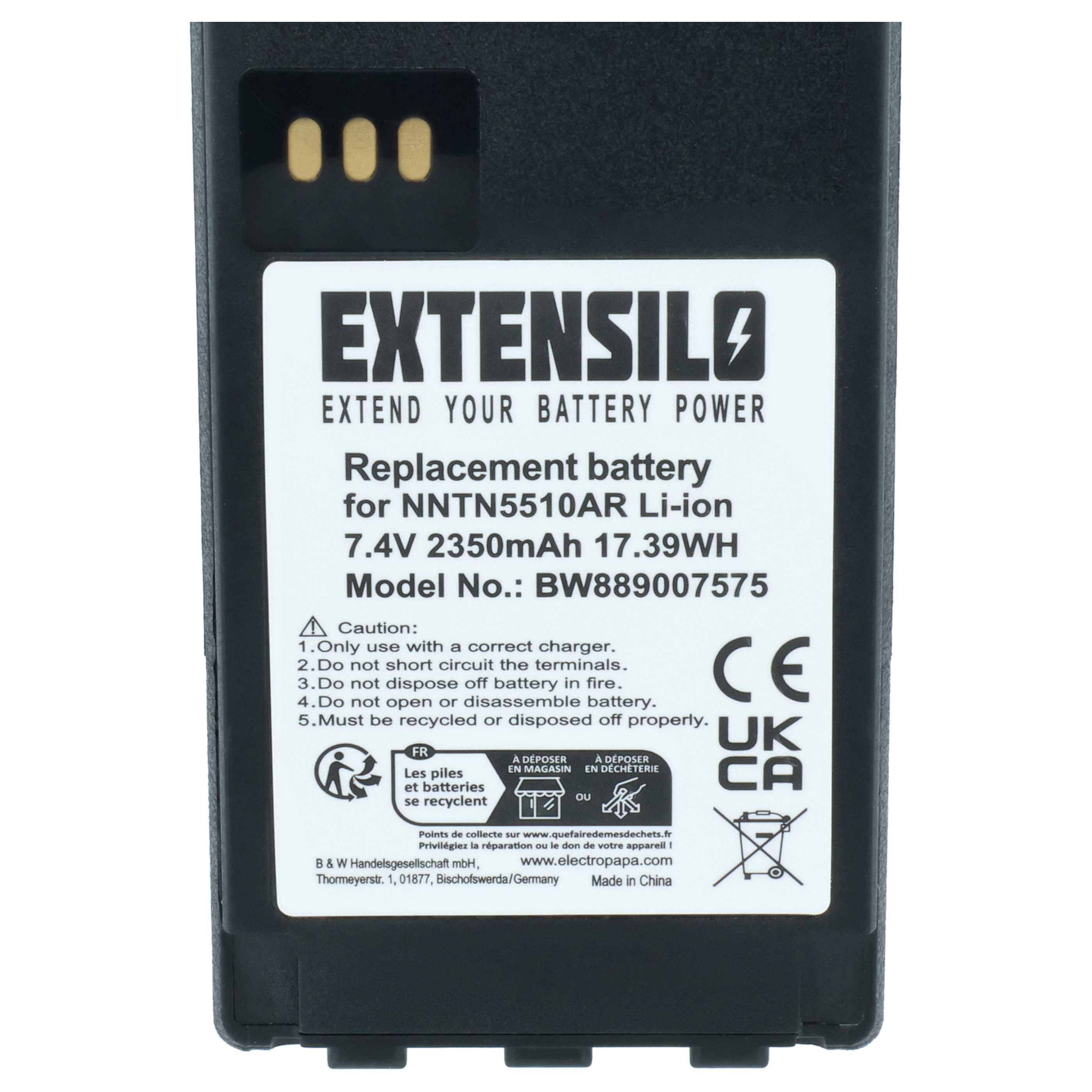 Radio 5x Battery replaces Motorola NNTN5510BR, NNTN5510AR - 2350 mAh 7.4 V Li-Ion + Belt Clip