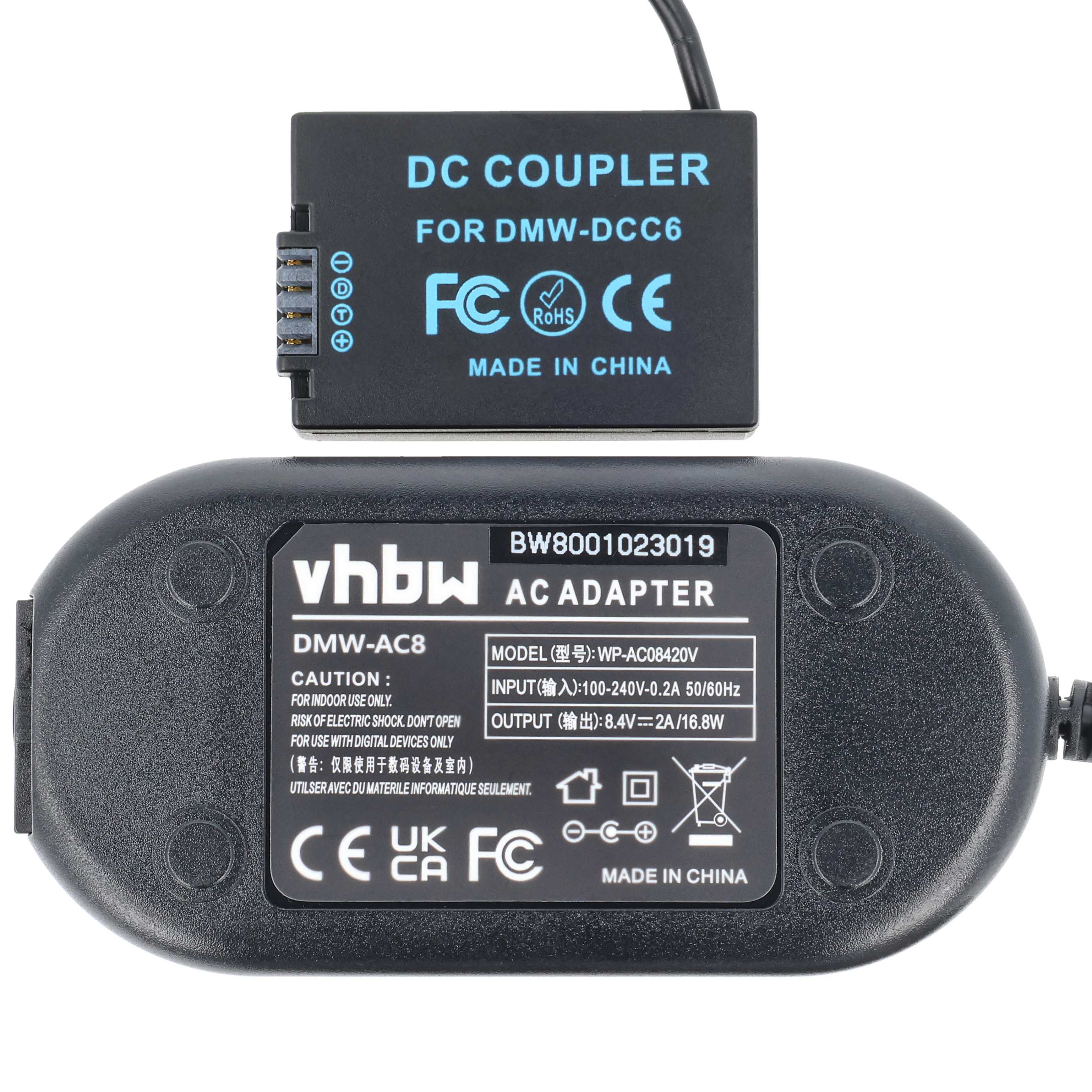 Power Supply replaces DMW-AC8EG DMW-AC8 for Leica Camera + DC Coupler as Panasonic - 2 m, 8.4 V 2.0 A