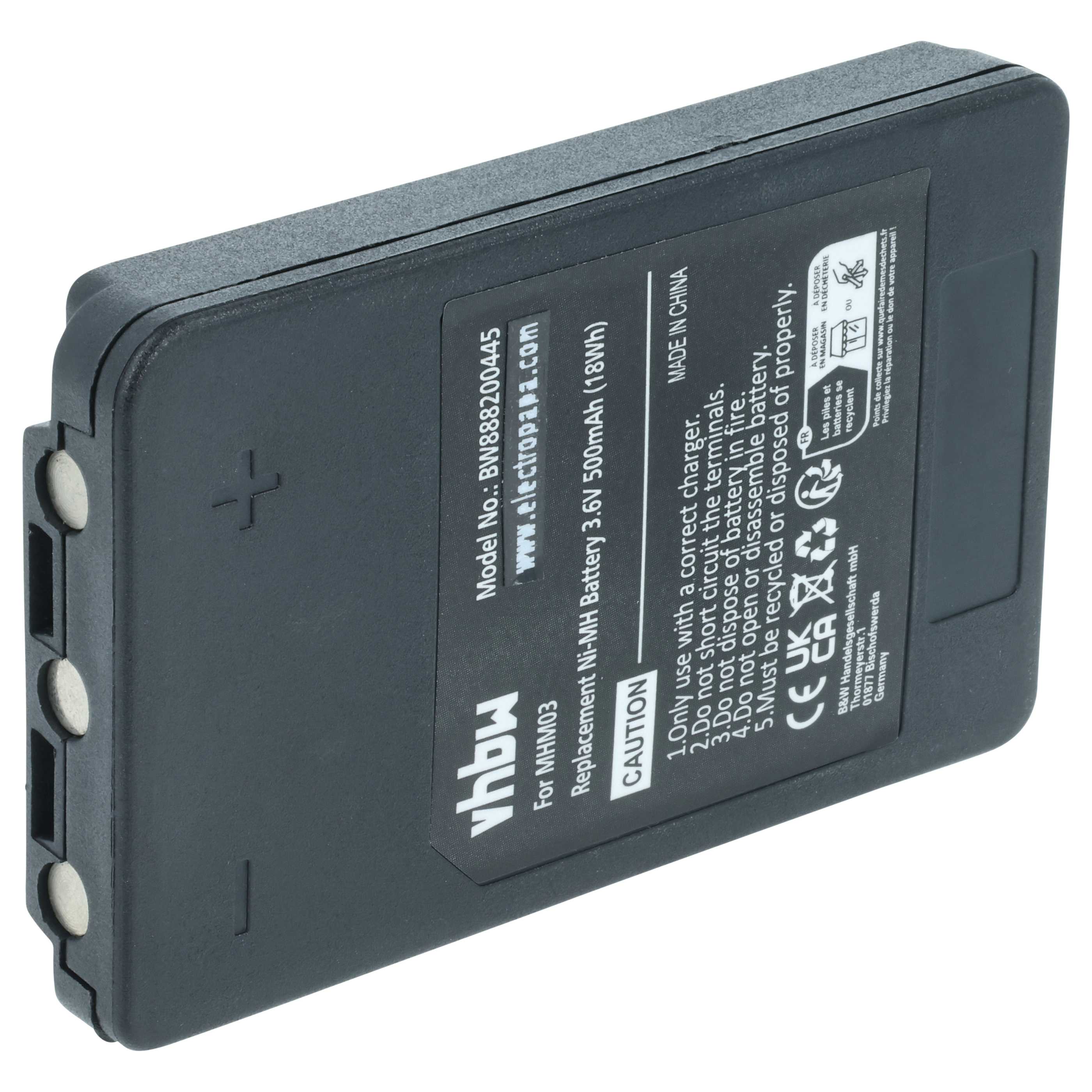 Batterie remplace Autec MHM03, LPM01LI, LPM01, R0BATT00E11A0, R0BATT00E10A0 - 500mAh 3,6V NiMH