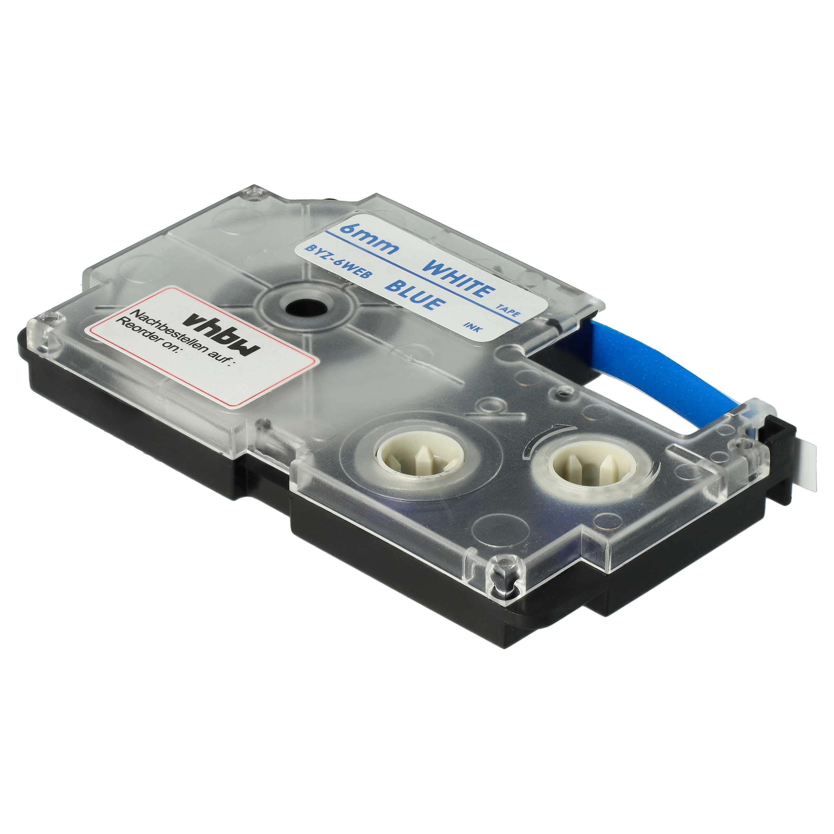 Label Tape replaces Casio XR-6WEB1, XR-6WEB - 6 mm Blue to White