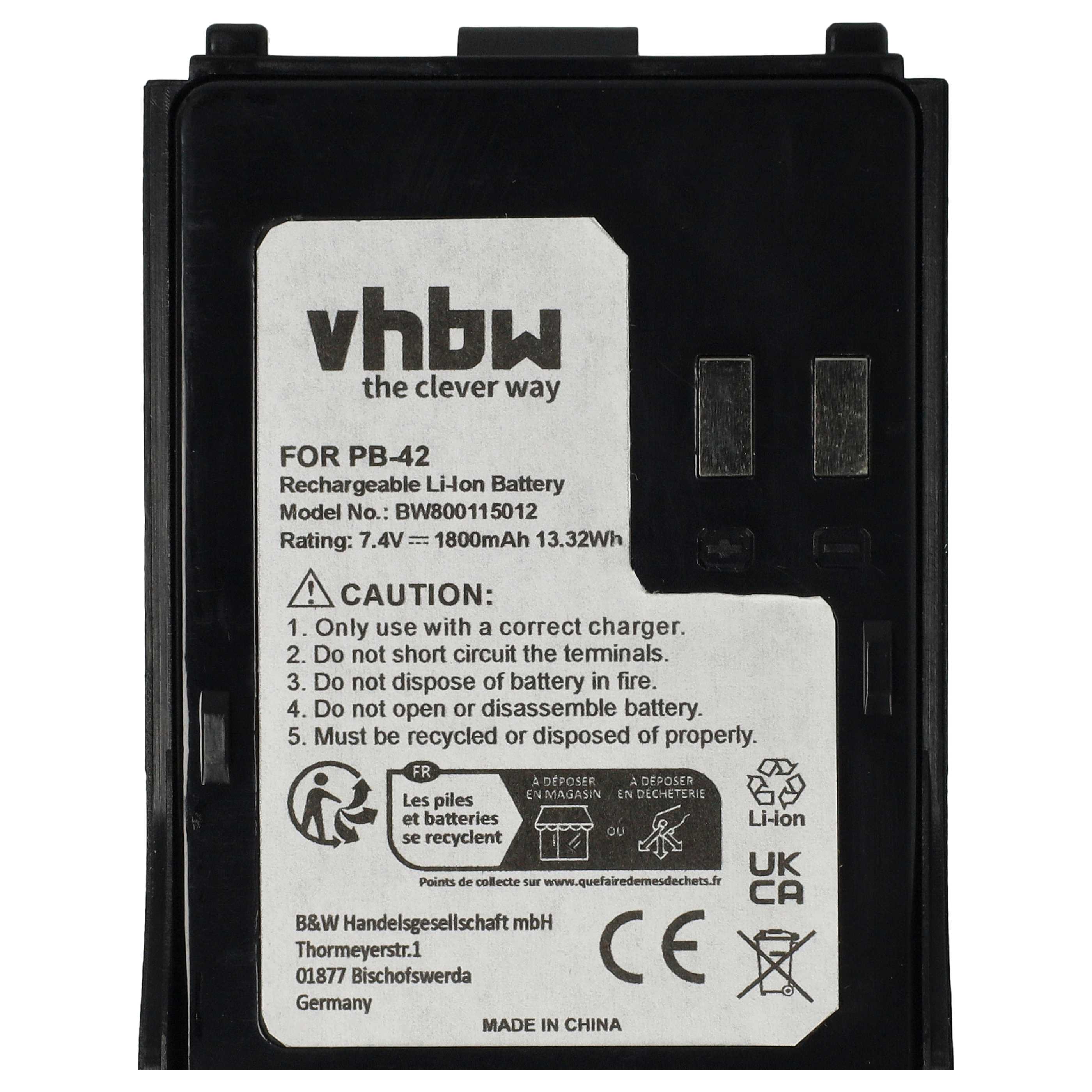 Radio 2x Battery replaces Kenwood PB-42Li, PB-42L, PB-42 - 1800 mAh 7.4 V Li-Ion